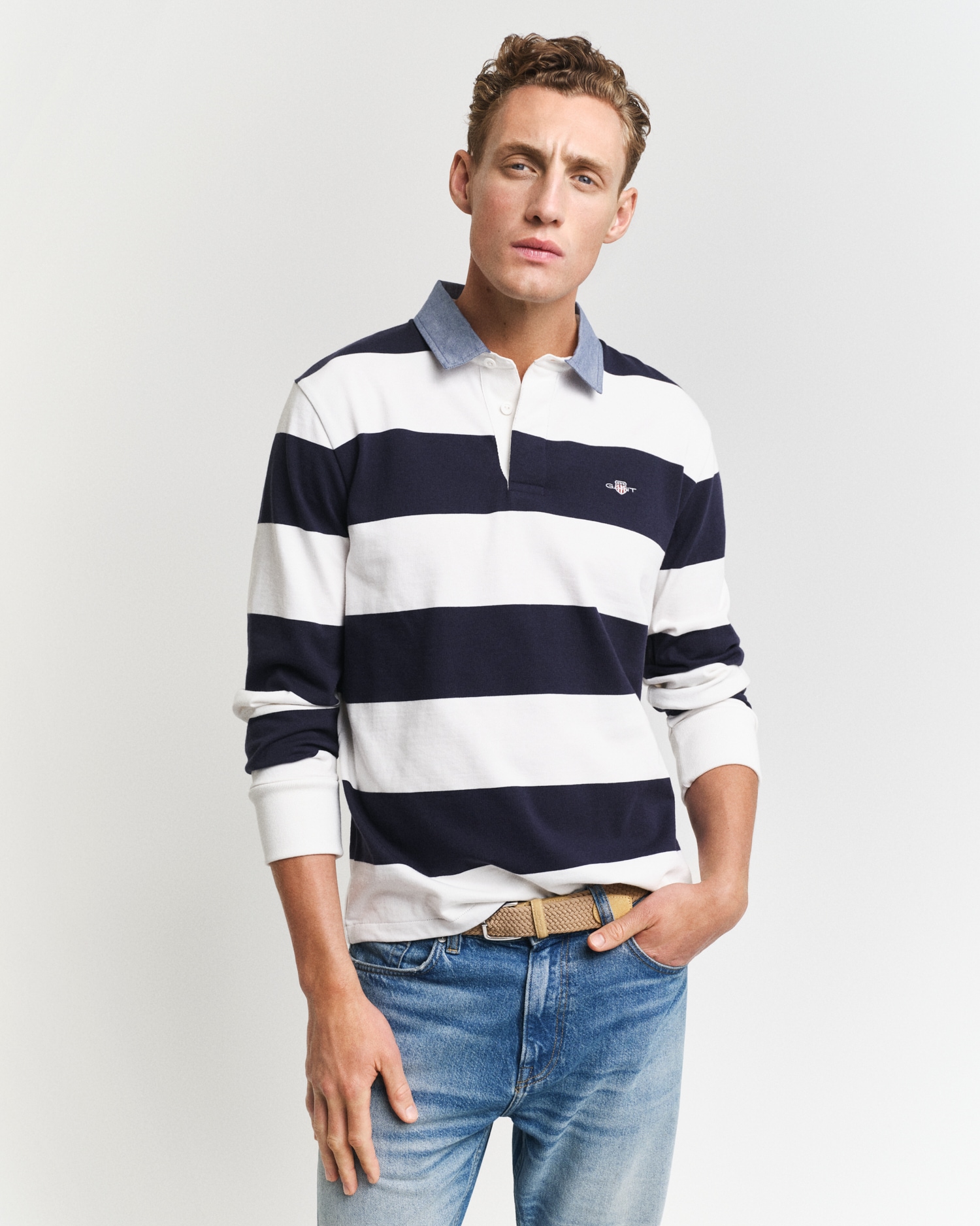 Image of Gant Langarm-Poloshirt "REG CHAMBRAY STRIPE HEAVY RUGGER"