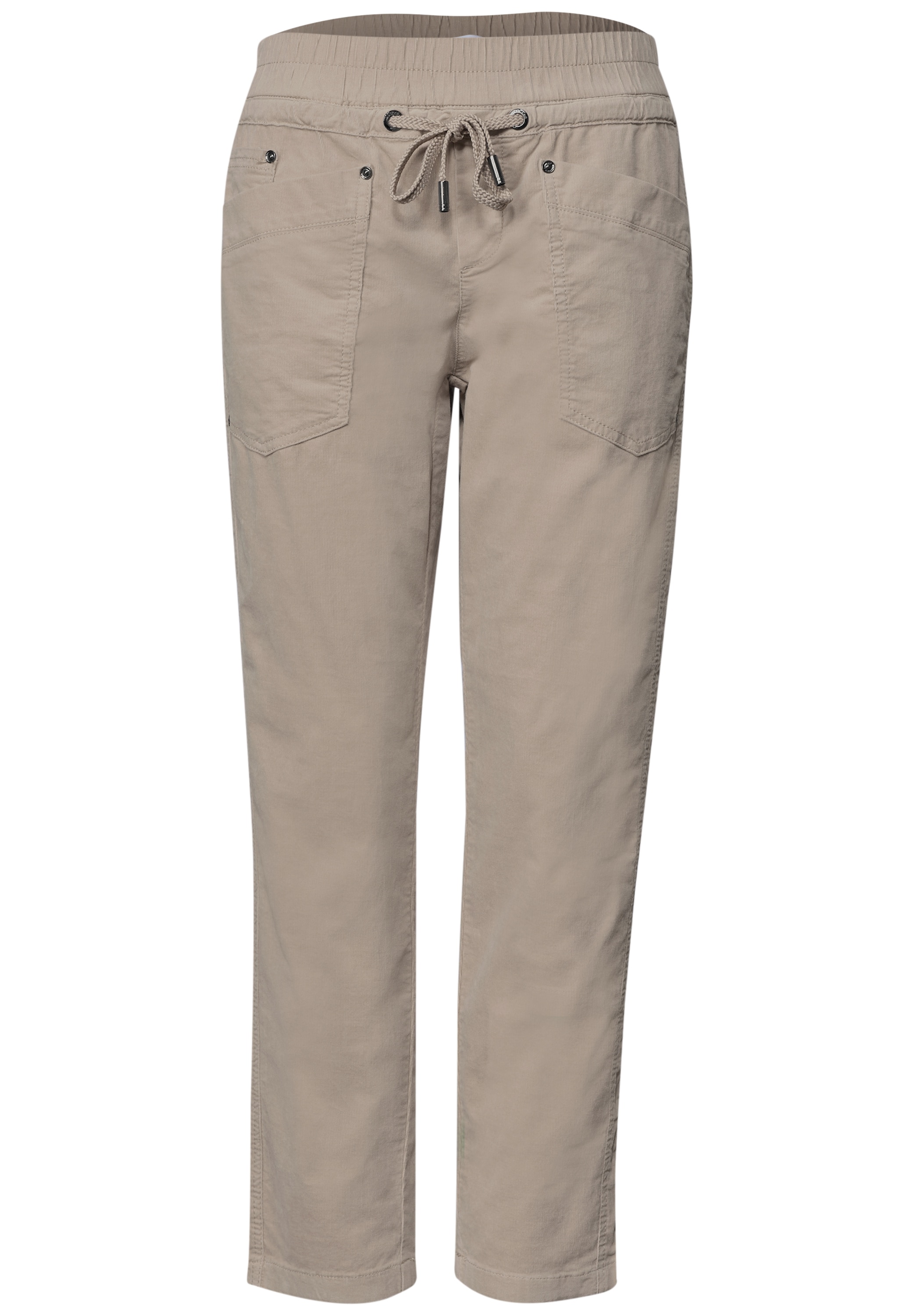 STREET ONE Pantalon en velours côtelé  Coupe loose avec ceinture élastique, longueur 7/8
