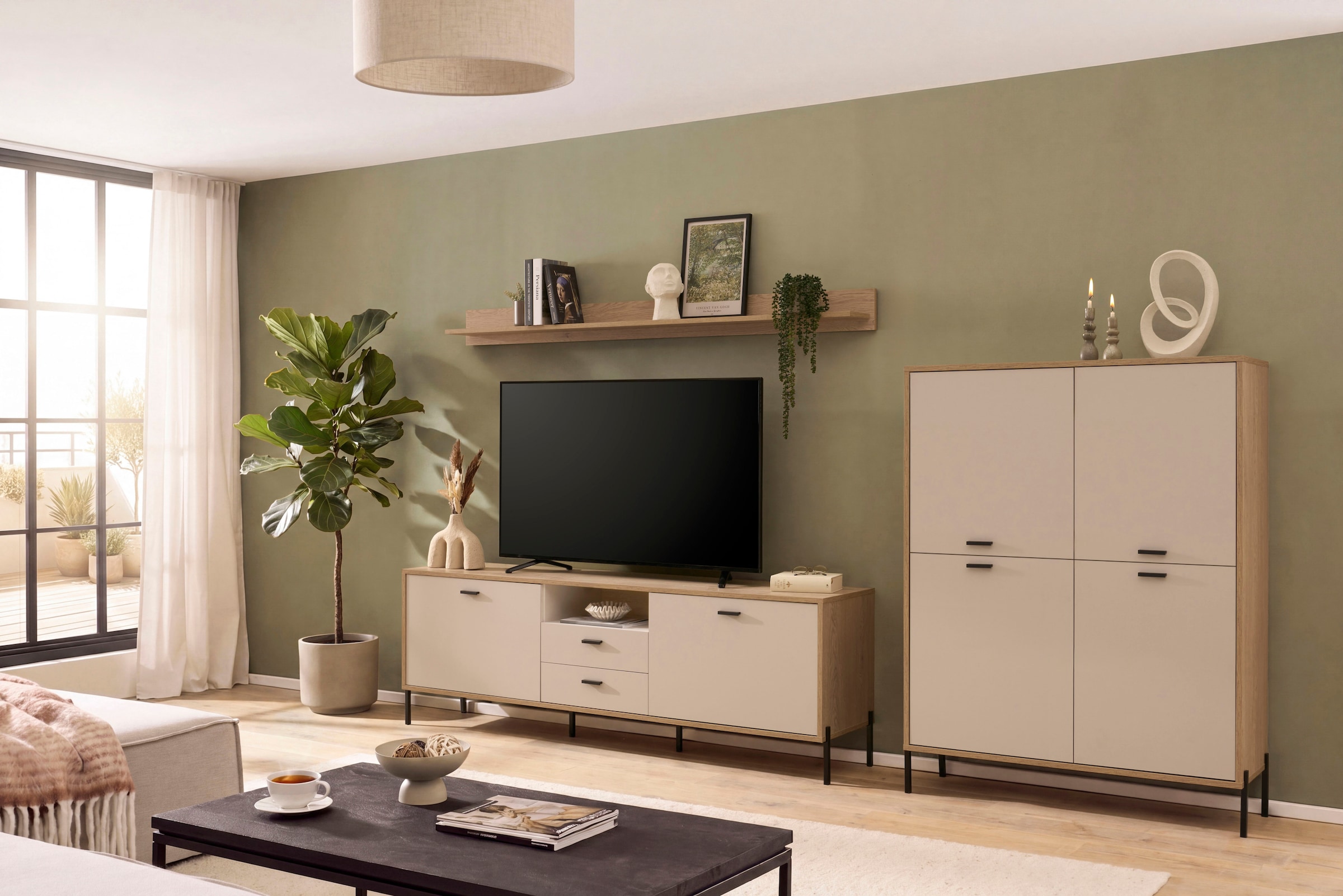 Home affaire Buffet haut »Fredericia, Hochkommode, modernder Stauraum in Kaschmir« intemporel, poignées et pieds en métal noir, espace de rangement suffisant
