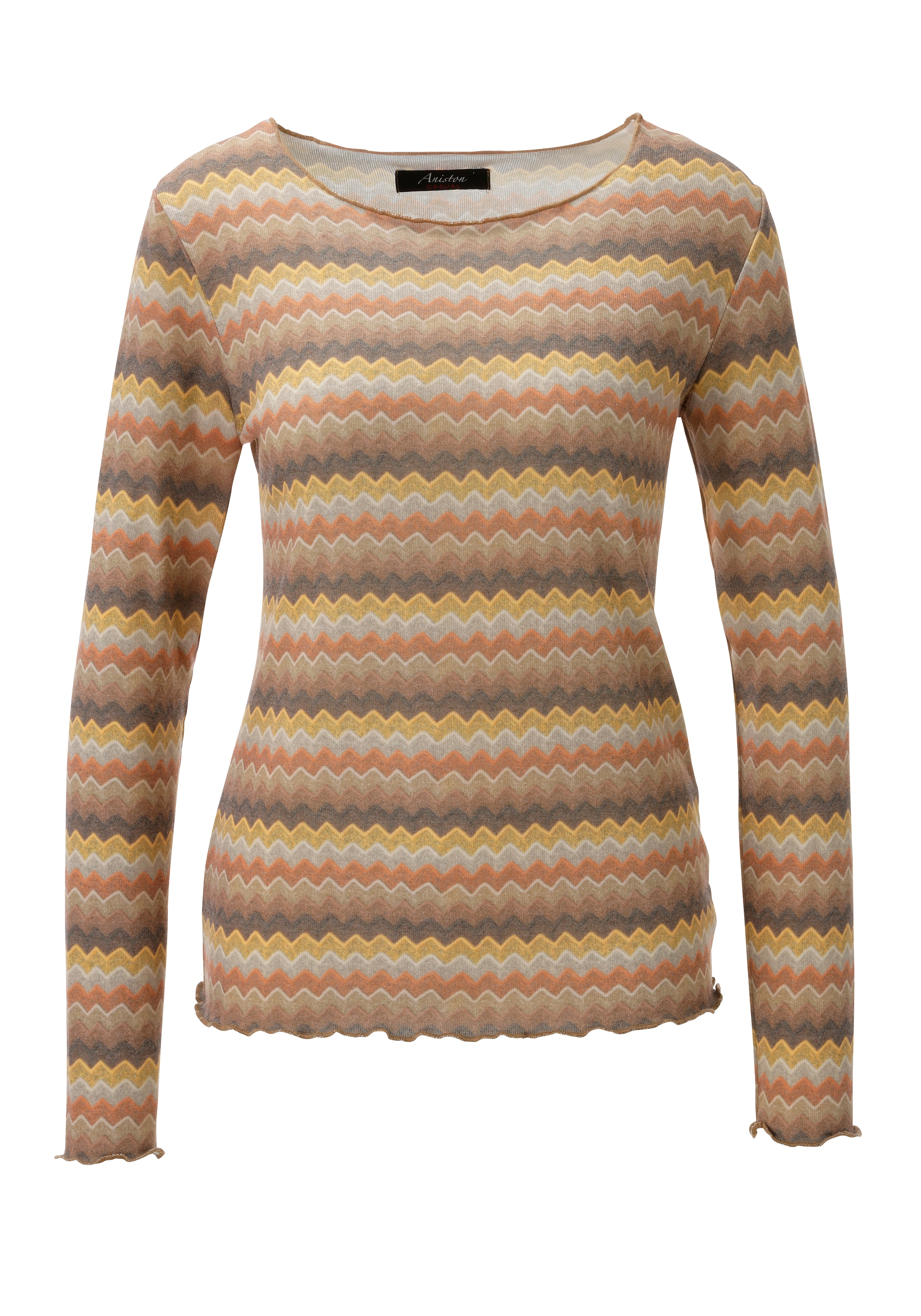 Aniston CASUAL T-shirt à manches longues dans les couleurs tendance, motif zigzag rayé - NOUVELLE COLLECTION