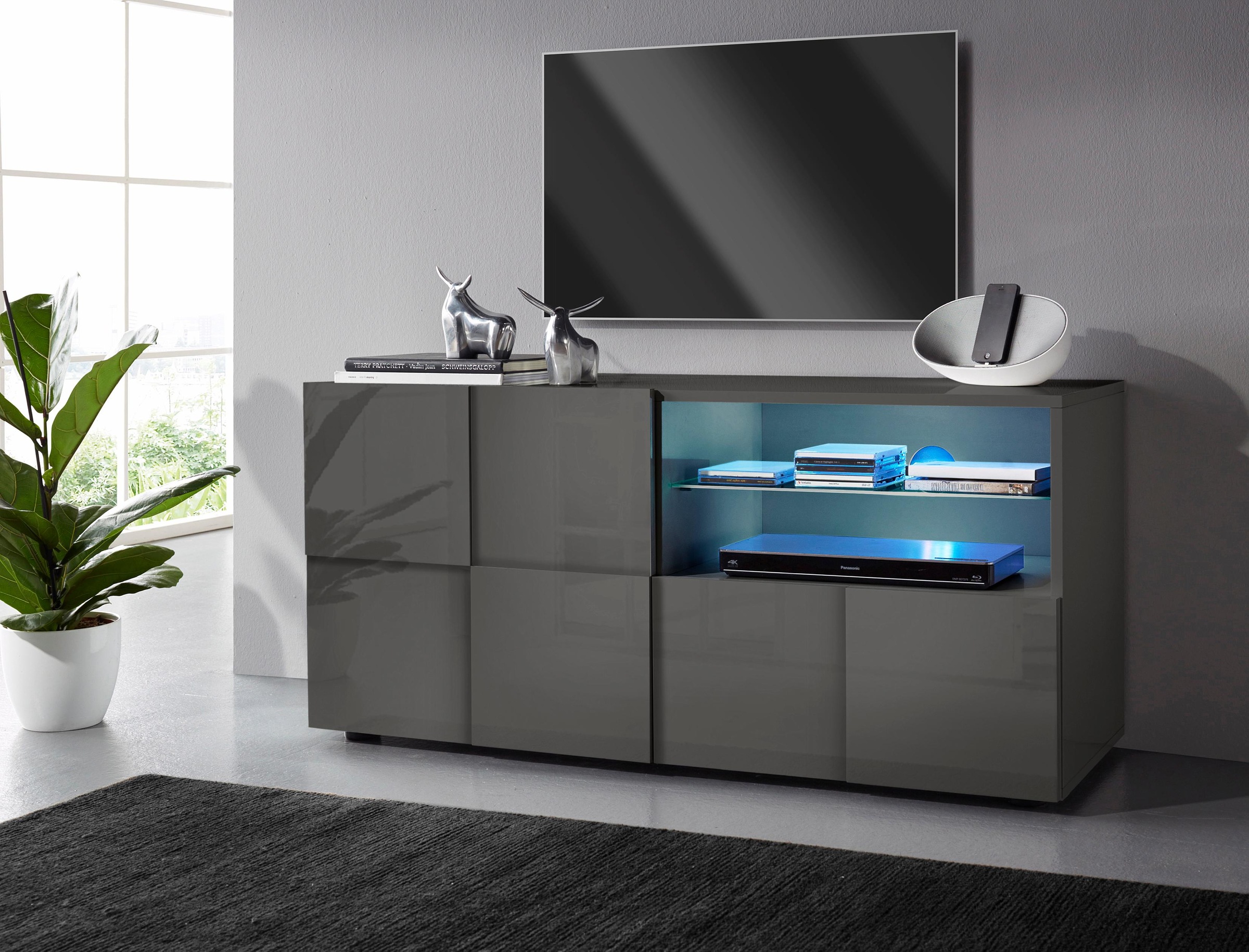 Image of Home affaire Lowboard "Dama Breite 121 cm, TV-Board 1 Tür, 1 Schubkasten, TV-Schrank" Front in 3D-Optik, grifflos, verschiedene Farben