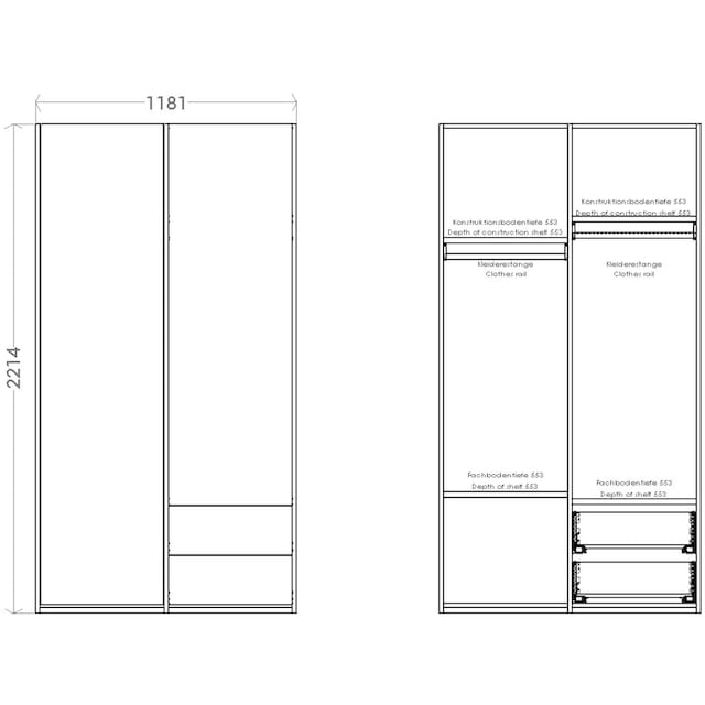 Müller SMALL LIVING Kleiderschrank »Modular Plus Variante 2«, Inklusive 2  kleiner Schubladen unten rechts kaufen