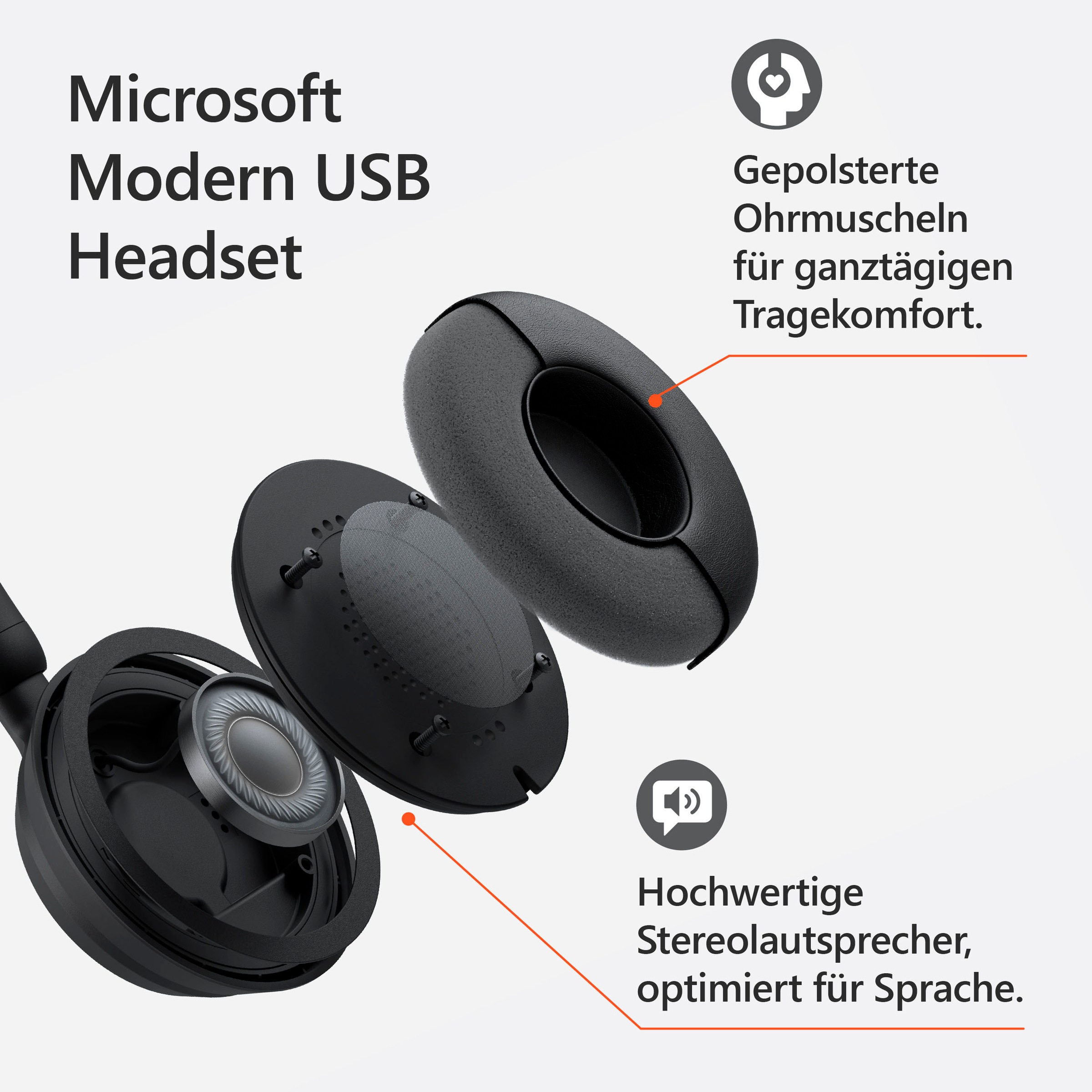 Microsoft On-Ear-Kopfhörer »Modern USB Headset«, Rauschunterdrückung-Noise-Cancelling