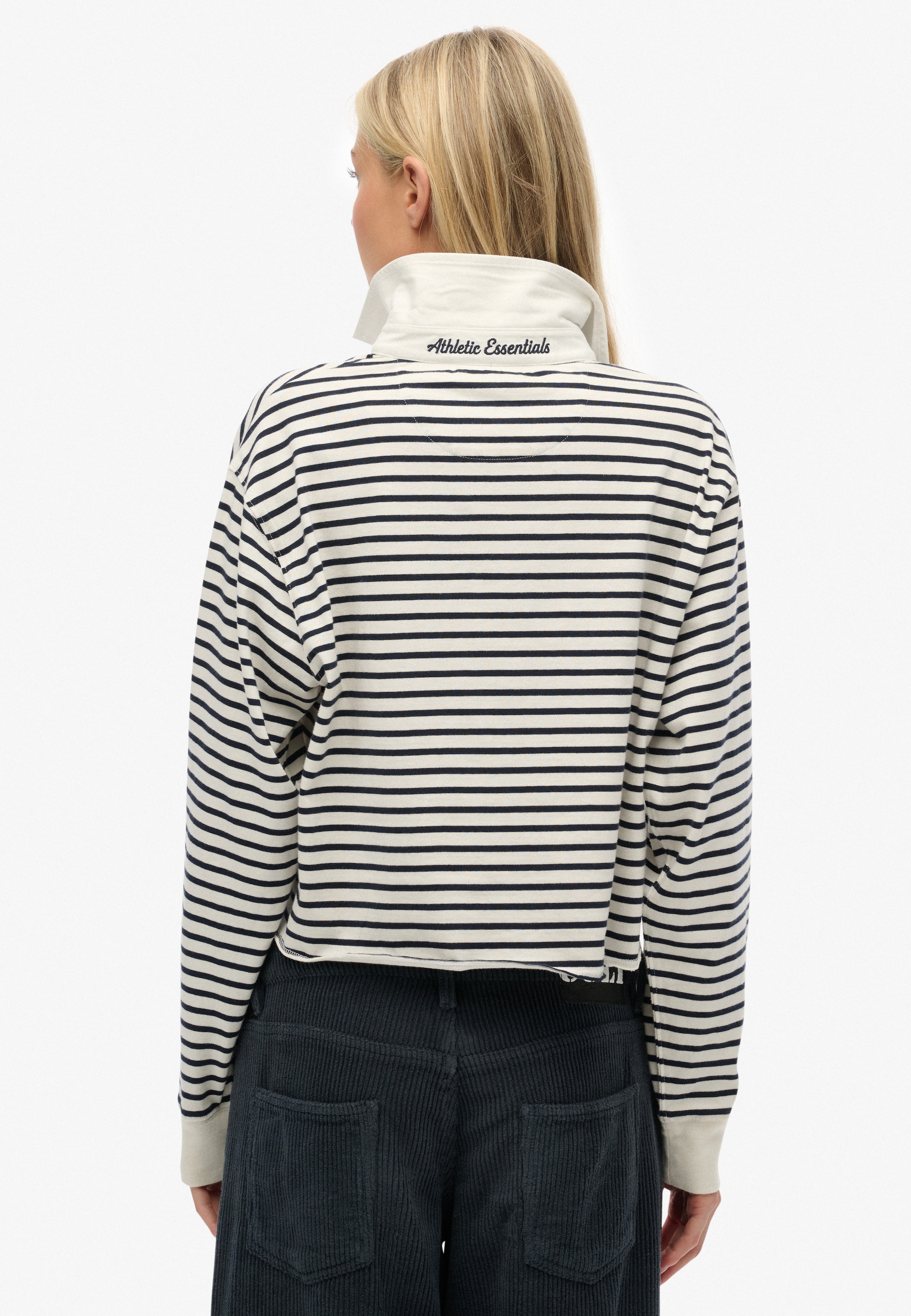 Superdry Langarm-Poloshirt »ATH ESS CROPPED STRIPE RUGBY« Packung, 2 aus Baumwolle und Single Jersey, Oversize-Passform, mit Polokragen
