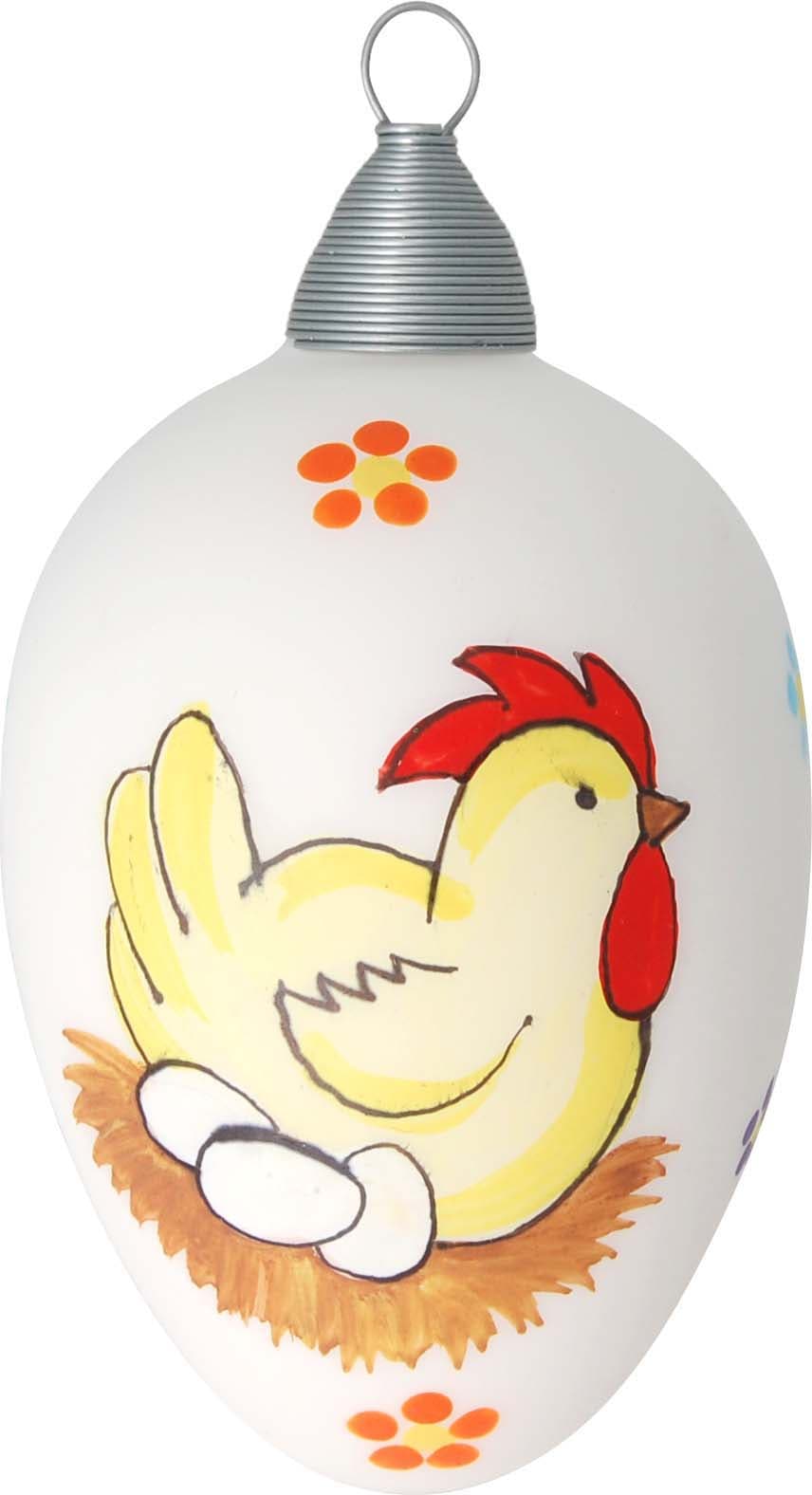 Krebs Glas Lauscha Osterei »Henne mit Eiern und Küken, Osterdekoration, Frühling« Mundgeblasenes und handbemaltes Glas, Made in Germany