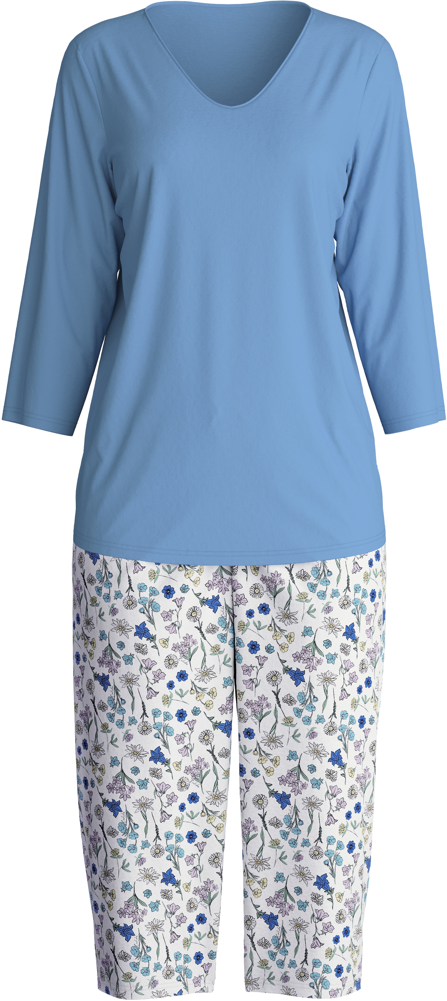 CALIDA Capri-Pyjama »Flower Nights«, (2 tlg.), V-Ausschnitt, Baumwolle, weich, atmungsaktiv
