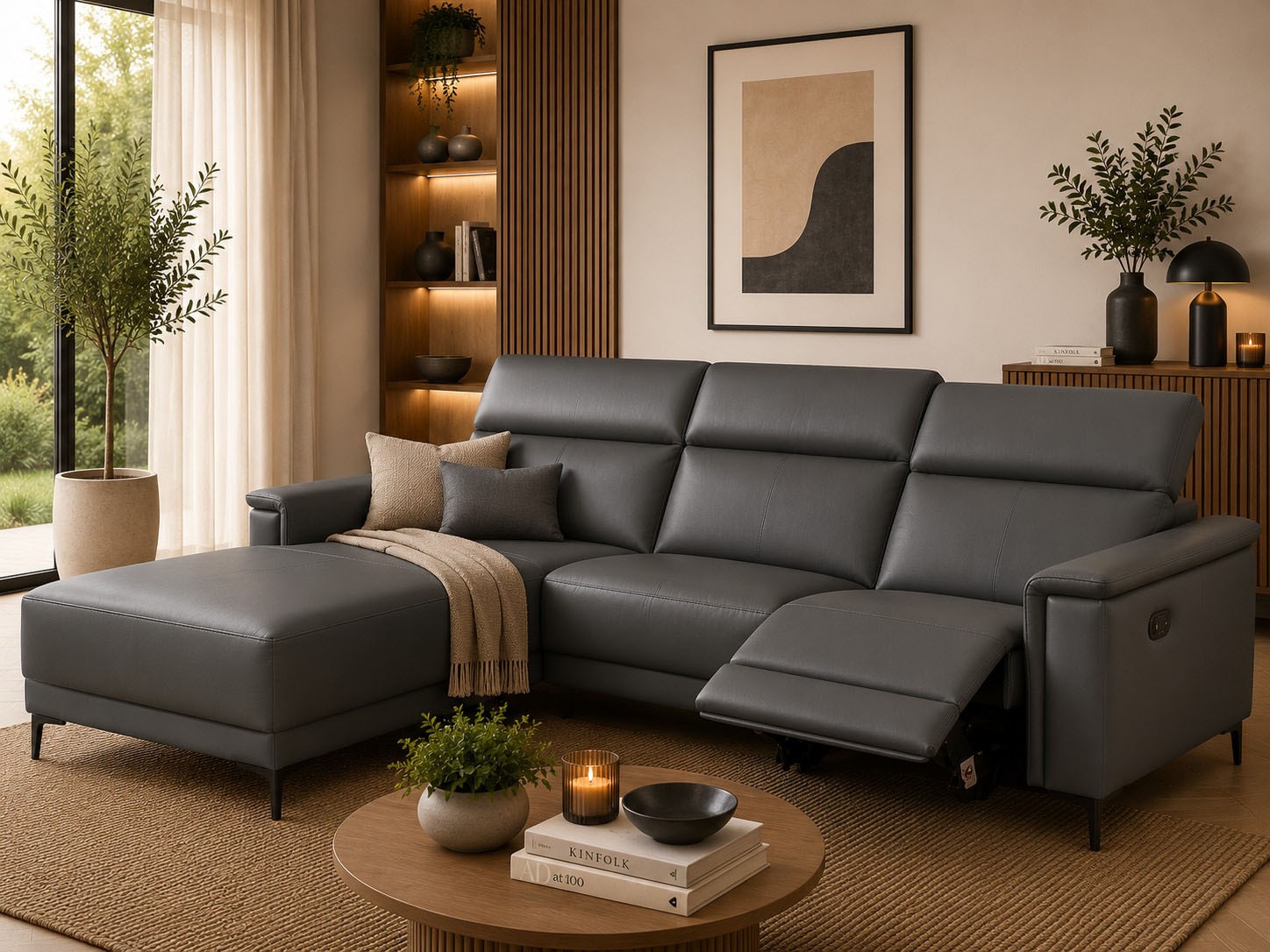 GOODproduct Ecksofa »LUND, Naturleder, L-Form, 261cm, man./elektr. Relaxfunktion (USB-A)« und Kopfteilverstellung