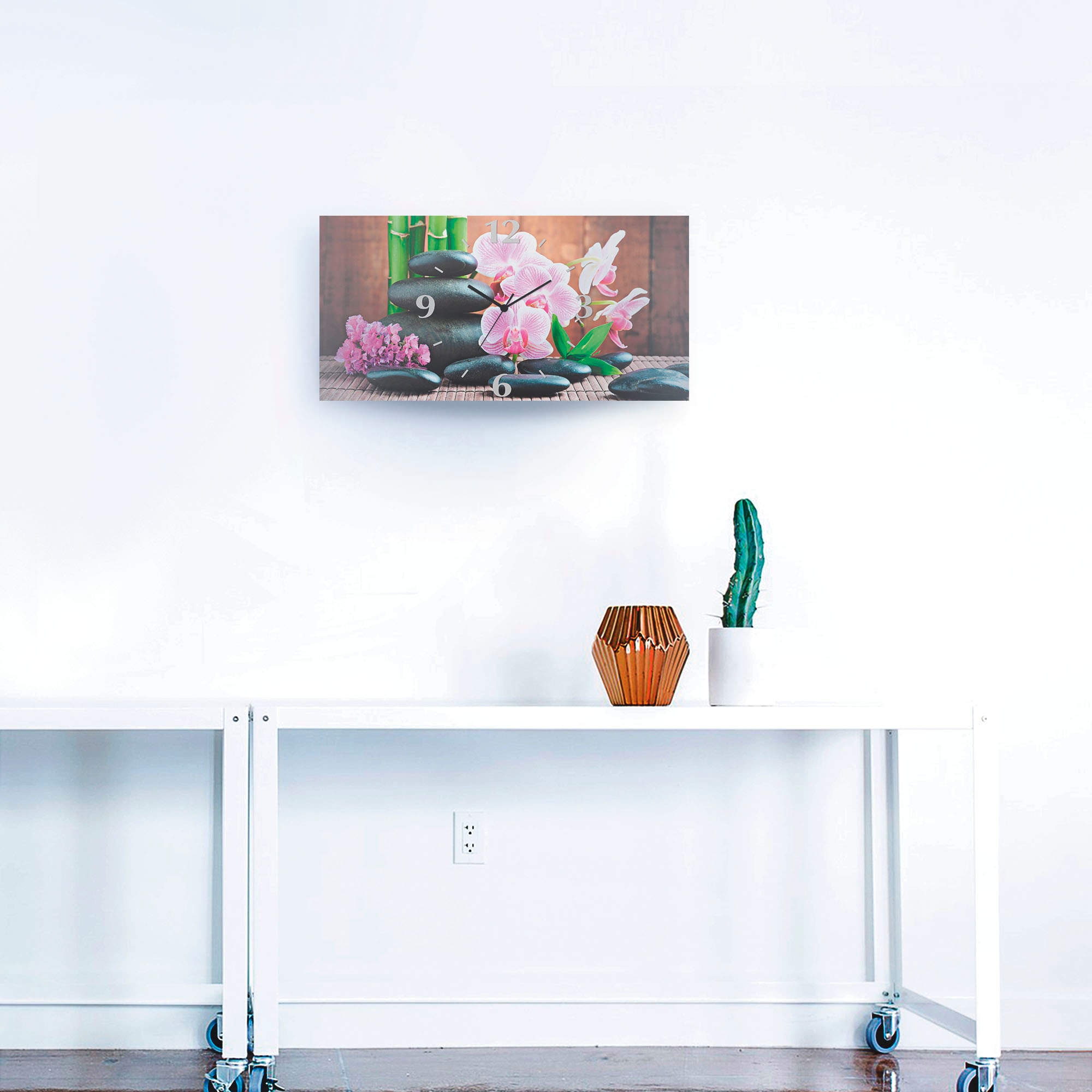 Artland Wanduhr »Spa Konzept Zen Steinen Orchideen« wahlweise mit Quarz- oder Funkuhrwerk, lautlos ohne Tickgeräusche