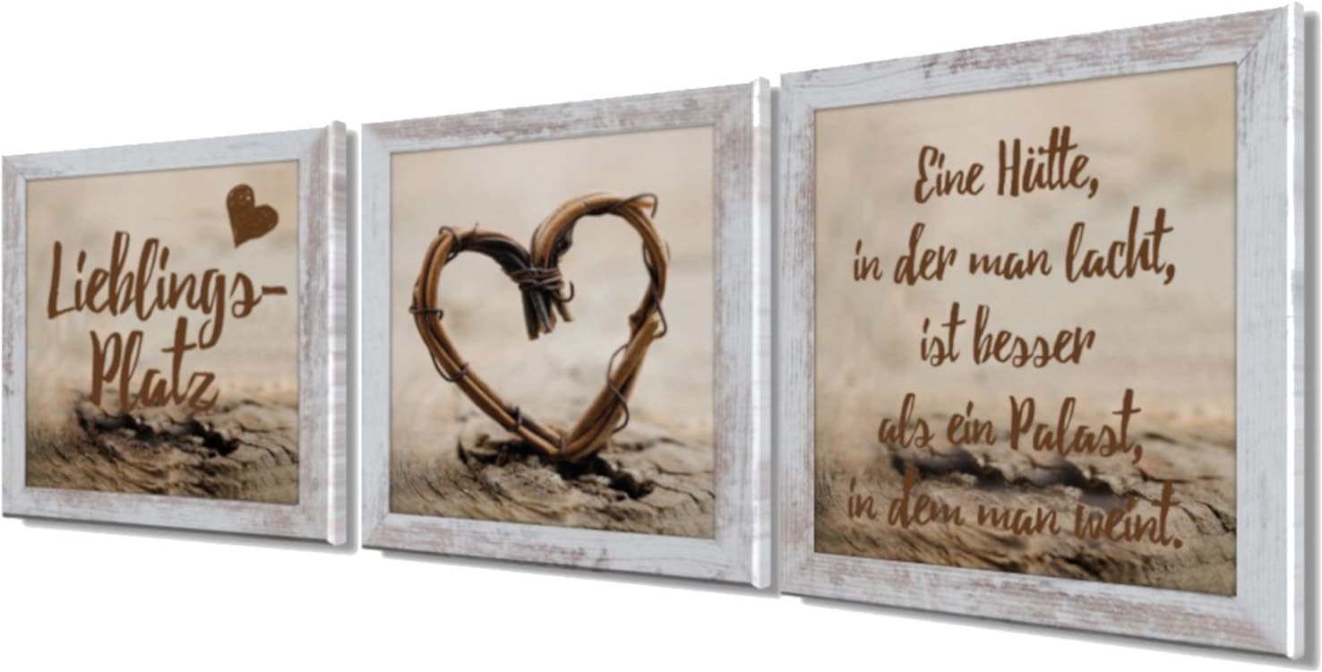 Bönninghoff Bild mit Rahmen »3er-Set gerahmte Bilder LIEBLINGSPLATZ 3x23x23 cm – Wanddeko modern« Herz | Sprüche & Texte 1 Stk. tlg. mehrteiliges Bilder-Set, harmonisch aufeinander abgestimmt
