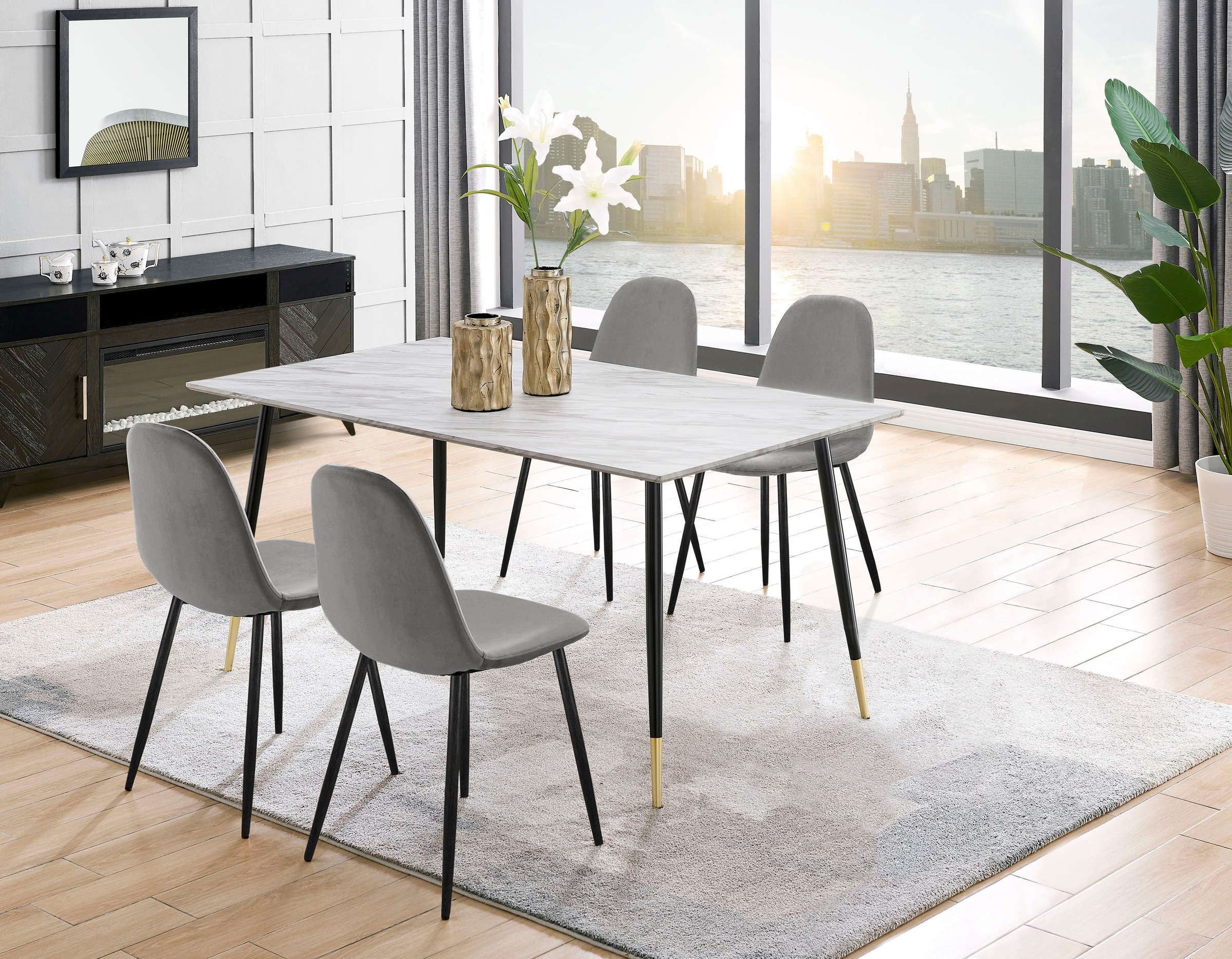 Image of GOODproduct Essgruppe "Eadwine, Tisch plus 4 Stühle, Sitzgruppe" Set, Esstisch plus 4 Esszimmerstühle