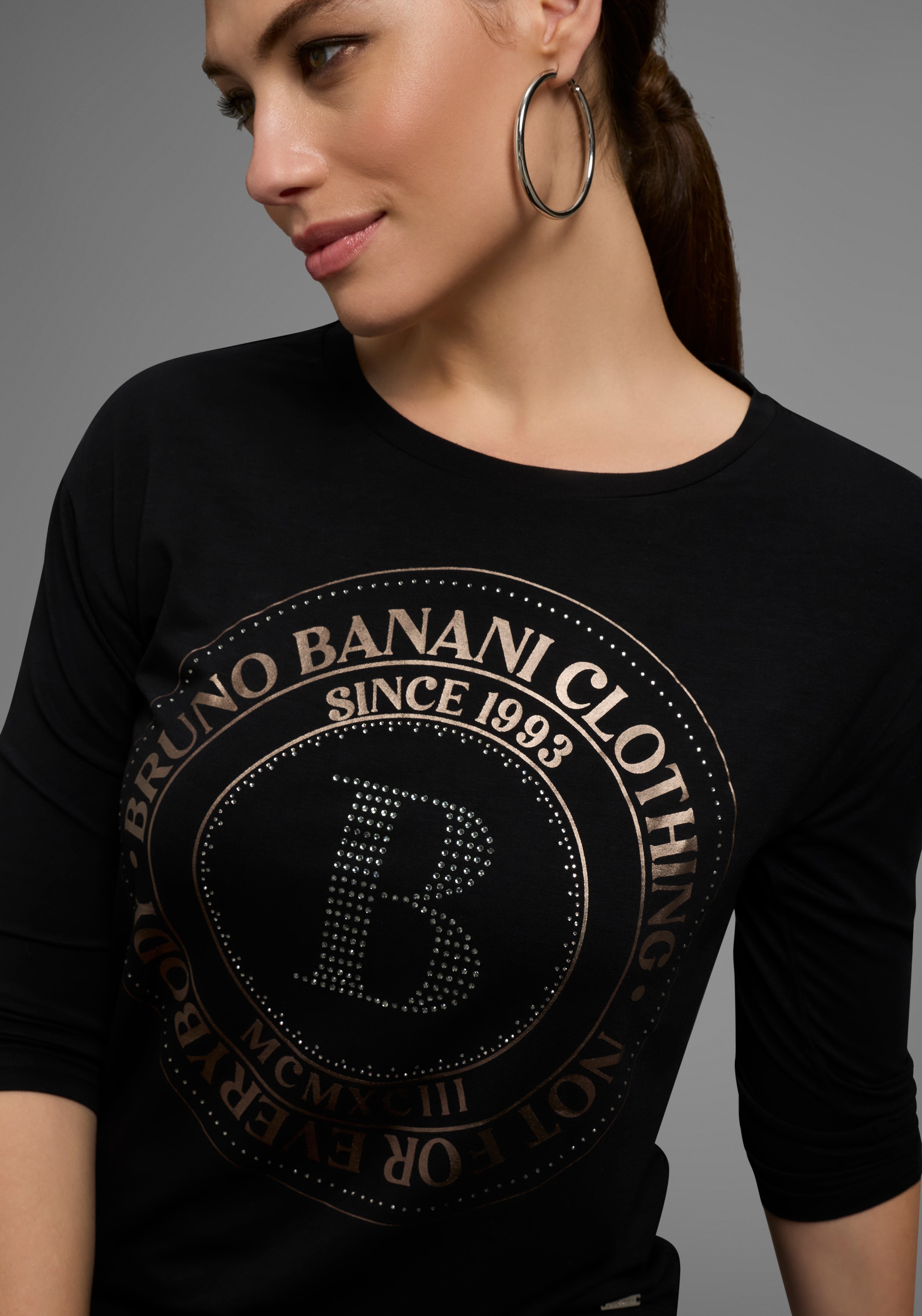 Bruno Banani 3/4-Arm-Shirt, mit Foil-Print und Glitzersteinen - NEUE KOLLEKTION