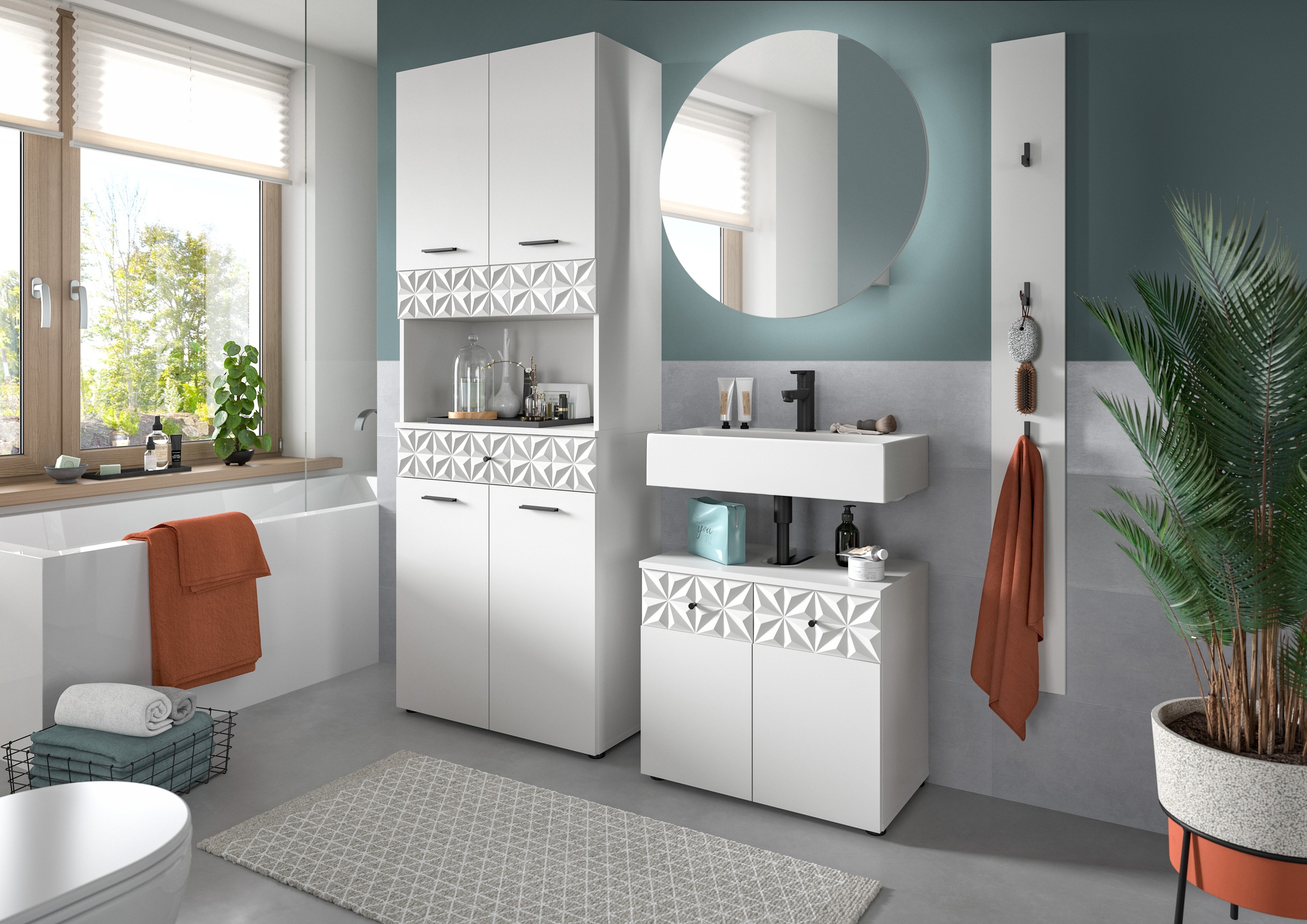 welltime Barre à crochets »VICENZA, TOPSELLER!, Höhe 150cm, 4 schwarze Haken« Paneel, Wandpaneel, Paneel, Wandhaken, Wandboard