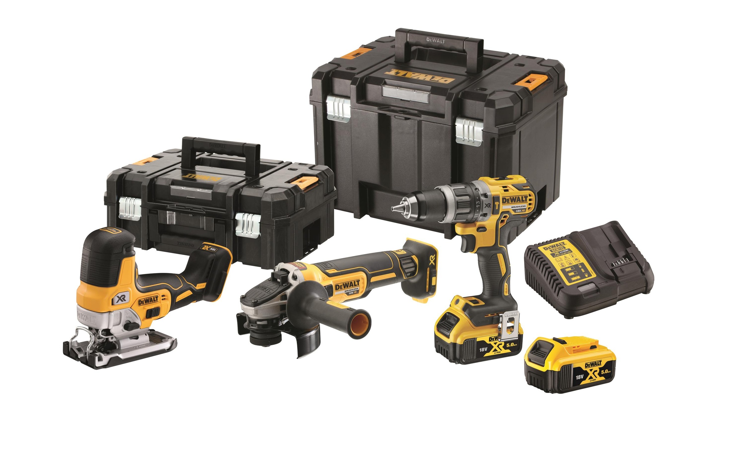 Image of DeWalt Werkzeugset "Set 18 V mit 2 Batterien 5 Ah DCK329P2T-QW" Set, Betriebsart: Akkubetrieb, Funktionen: Bohren, Bohrschrauber, Lithium-Ionen Technologie