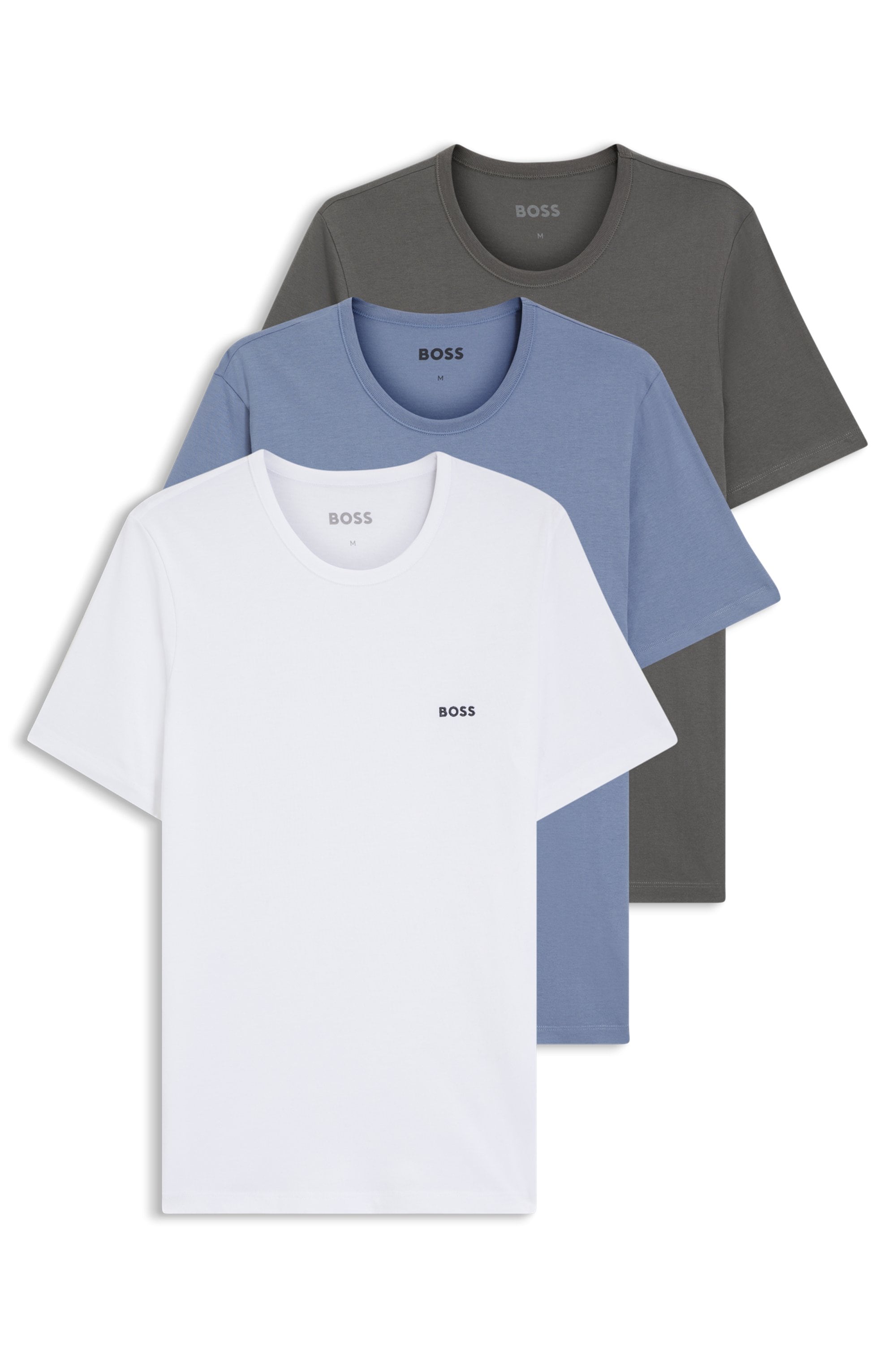 BOSS T-shirt »TShirtRN 3P Classic« Packung, 3 cuis mit BOSS Stickerei