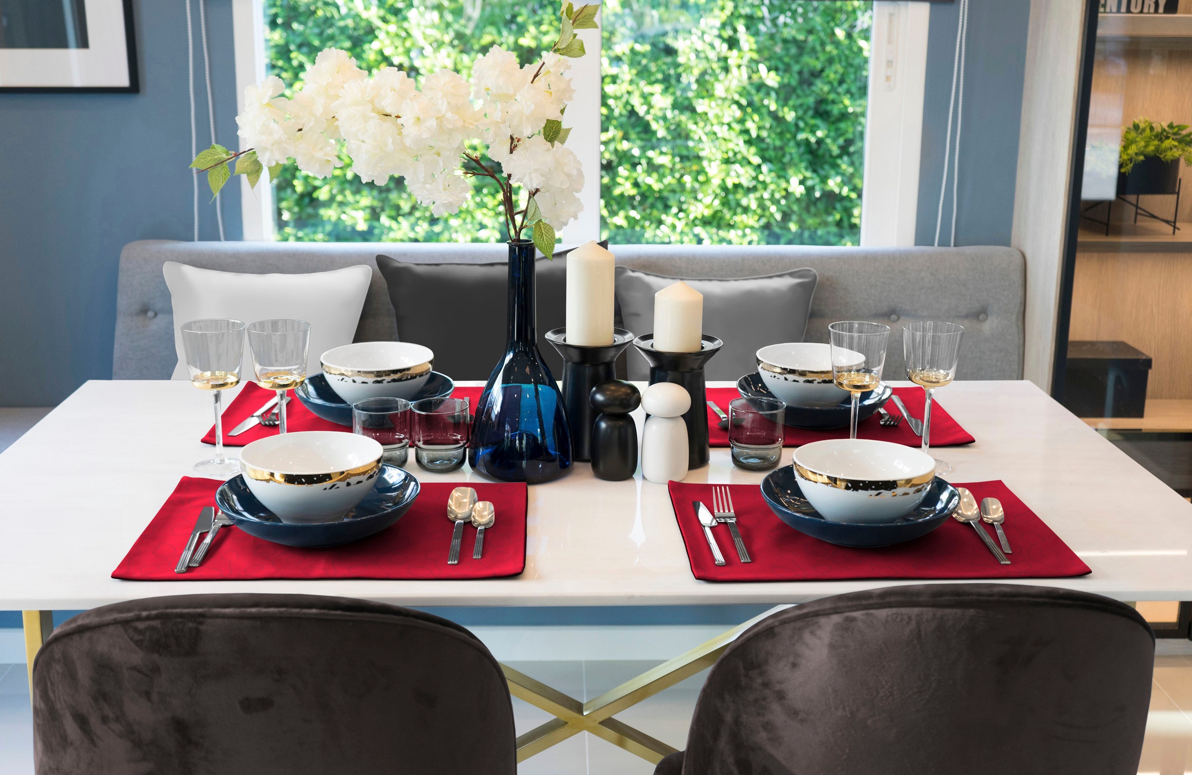 Wirth Platzset "Westport" Made in Germany, Jacquard Dekostoff, Blatt-Design, Pflegeleicht