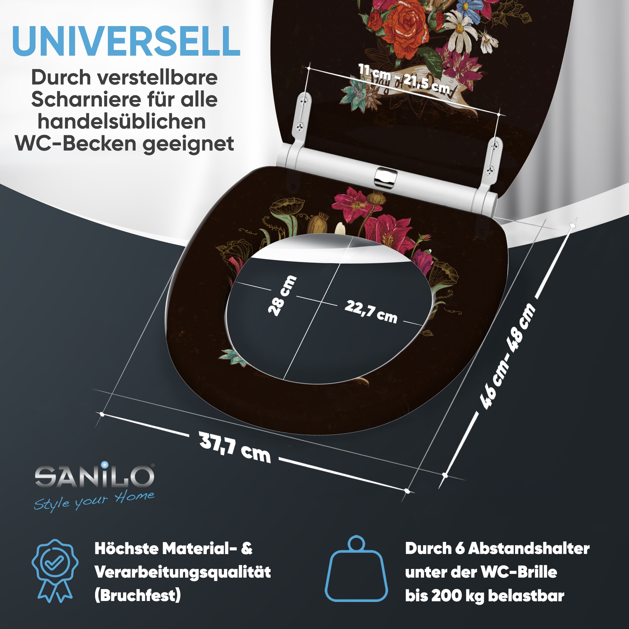 Sanilo Siège de WC »Day of the Dead mit Absenkautomatik & Quick Release« Premium Toilettendeckel, abnehmbar, leichte Montage von oben