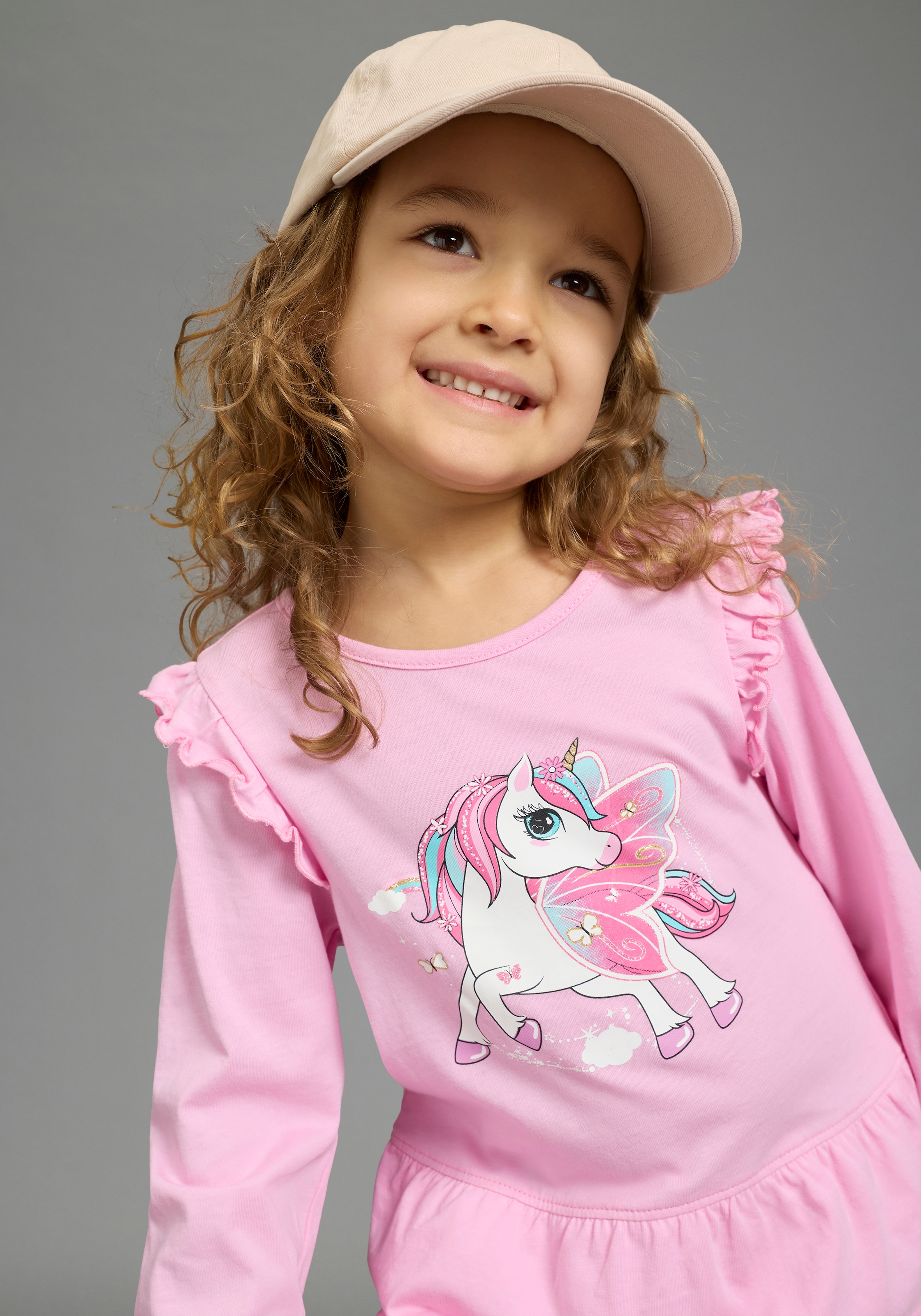 KIDSWORLD Jerseykleid »Süsses Shirtkleide mit Einhorn-Druck« für Mädchen, aus Single Jersey aus Baumwolle