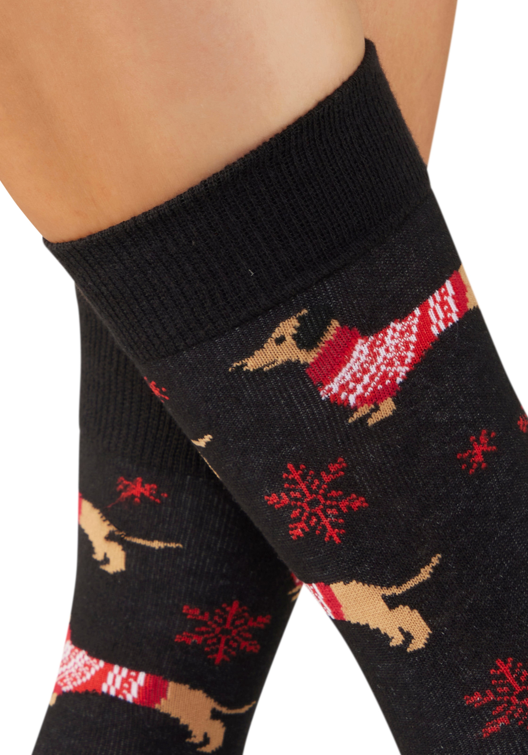 LASCANA Chaussettes Packung, 3 Couple tlg. mit weihnachtlichem Dackelmotiv