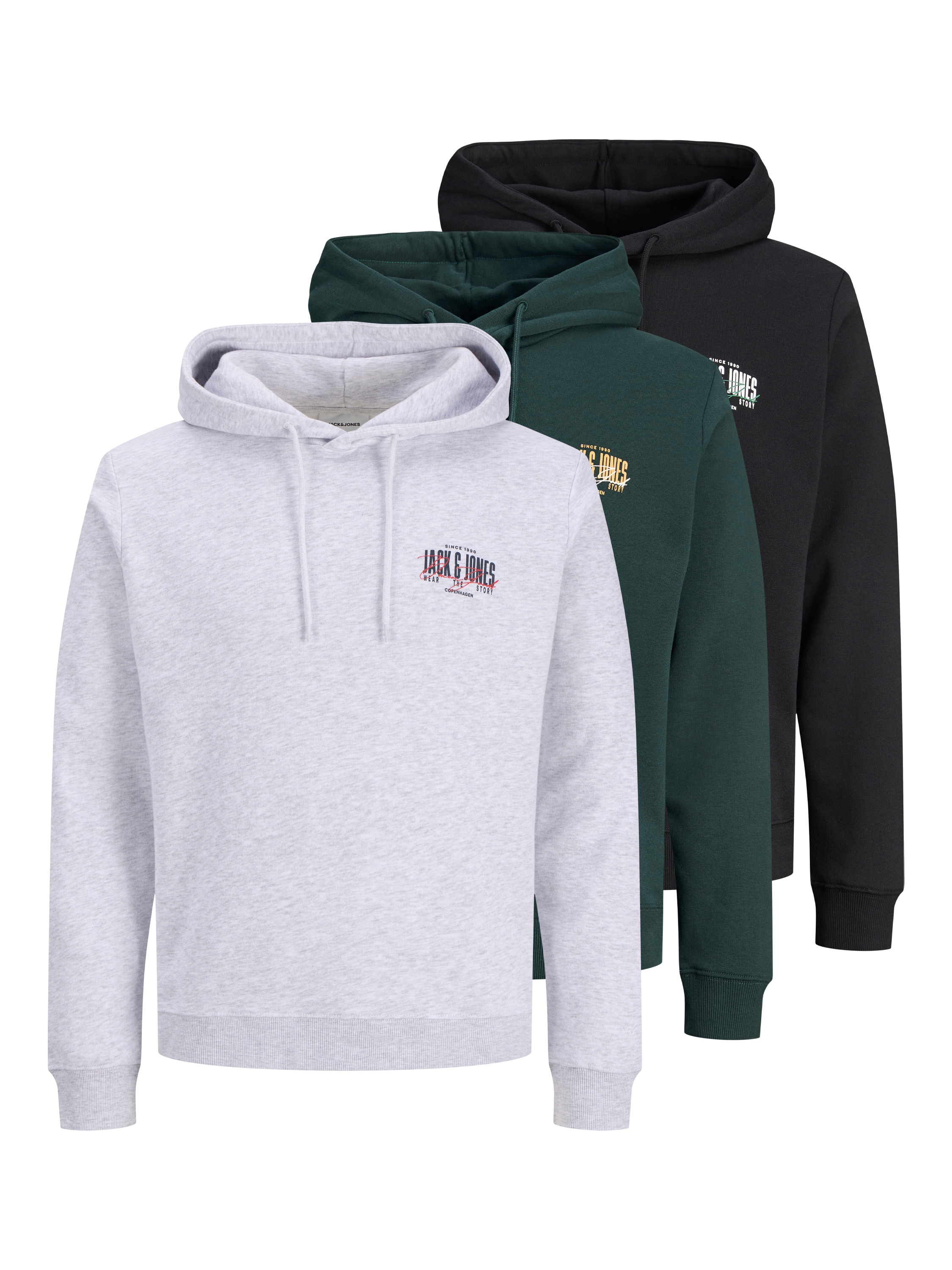 Image of Jack & Jones Kapuzensweatshirt "JJAERO SWEAT HOOD 3PK MP", 3 Materialmix, regular fit