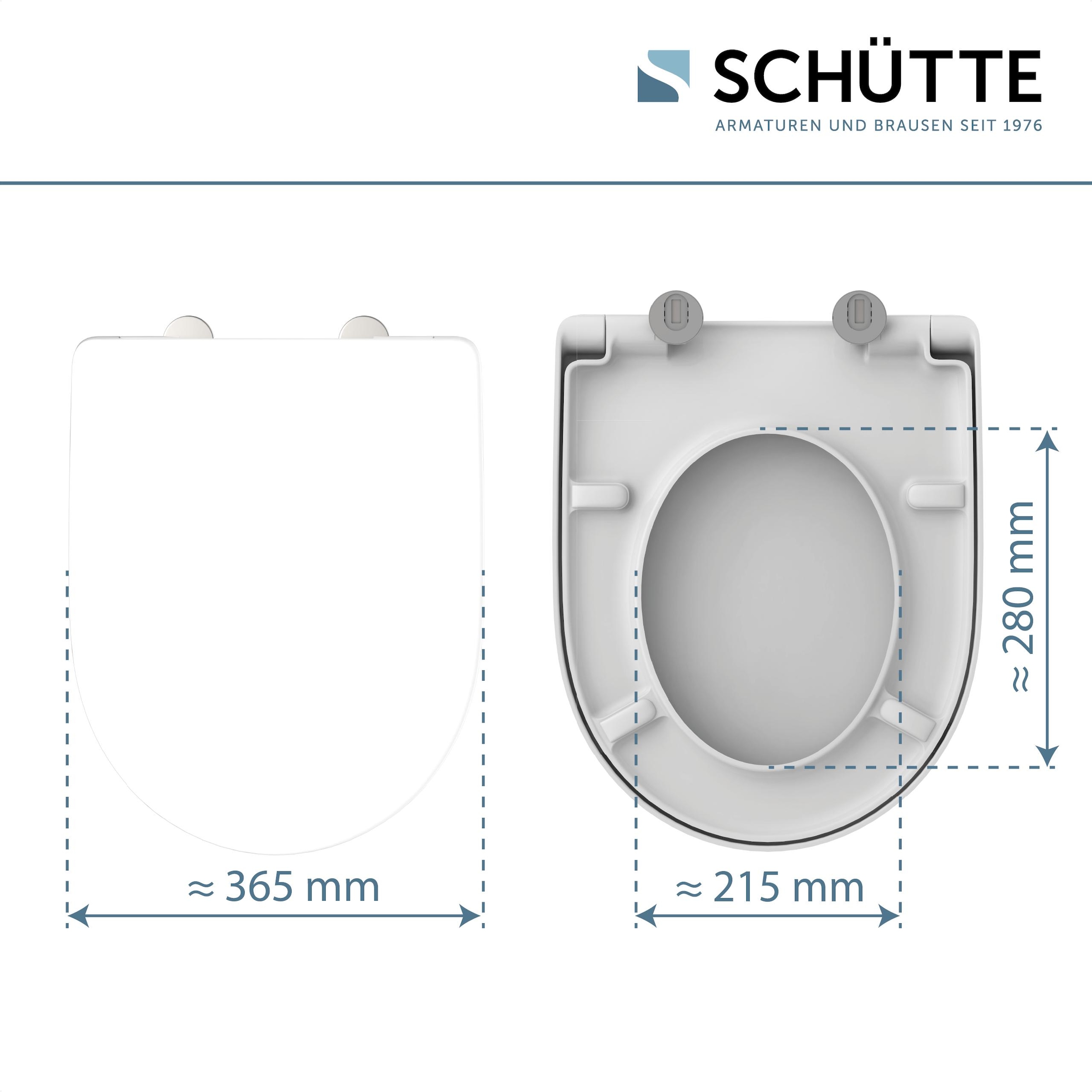 Schütte Siège de WC »Duroplast, WHITE D-Form PRO 7« Abattant WC, matériel de fixation, notice de montage,  Avec descente automatique et fermeture rapide
