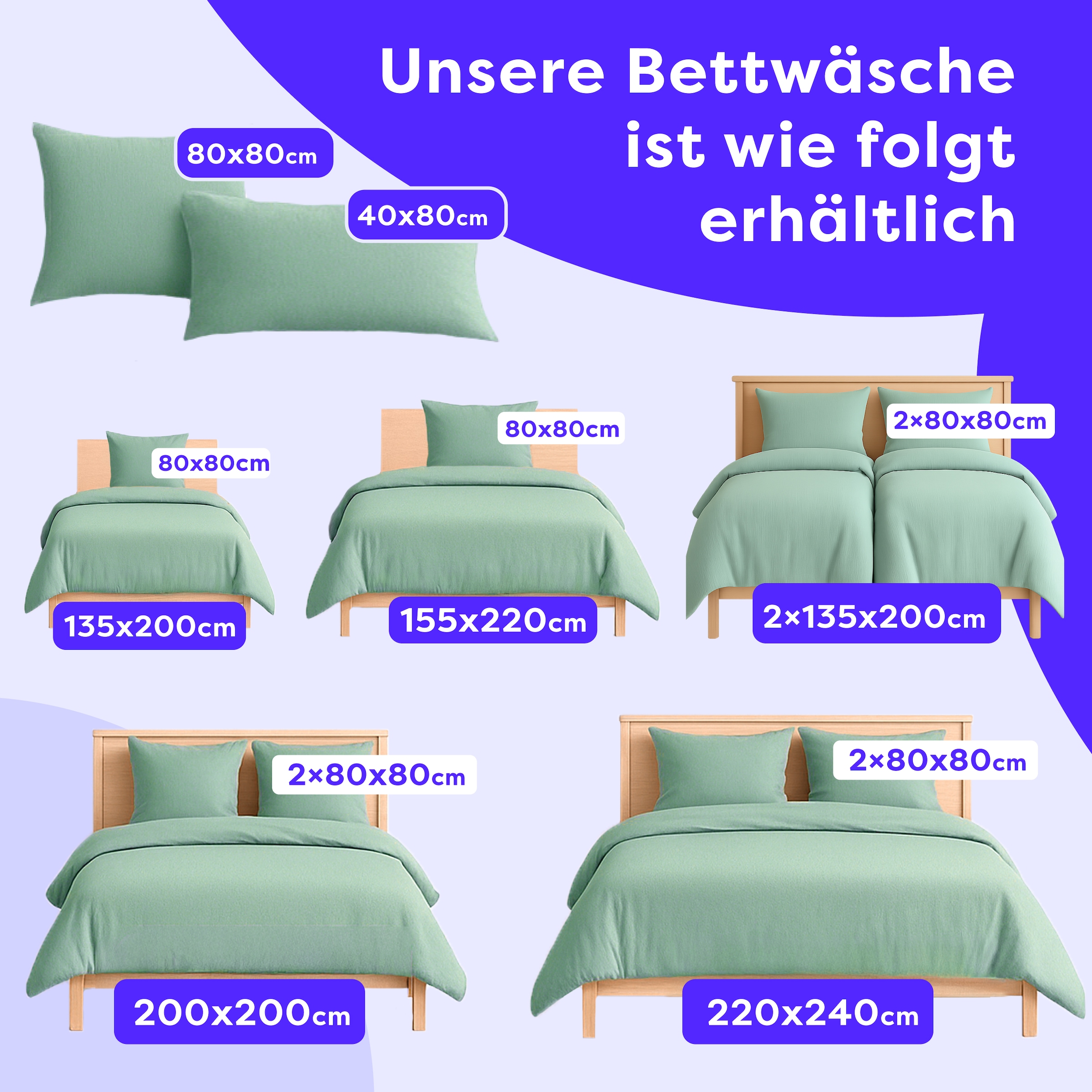 Wolkenfeld Kissenbezug »Wolkenfeld Musselin Kissenbezug 40x80 - 80x80 cm mit Reissverschluss« aus 100% Baumwolle – Weich, Atmungsaktiv & Hautfreundlich