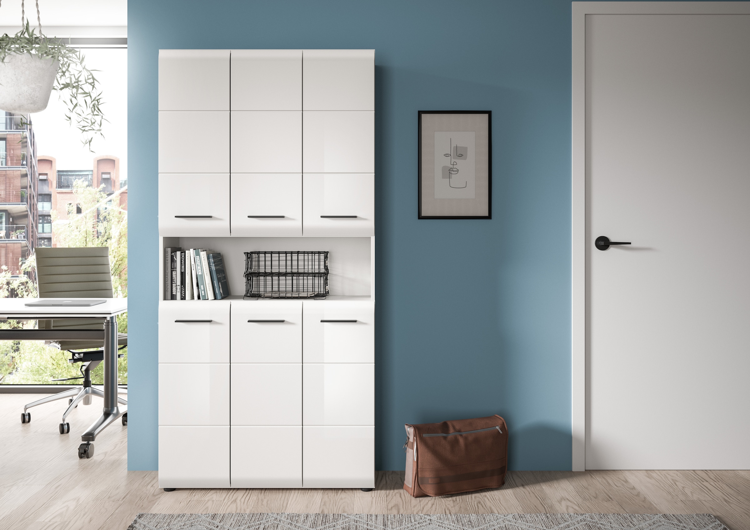 INOSIGN Stauraumschrank 1 Stk. tlg. Florenz, Mehrzweckschrank, Weiss Hochglanz Tiefzieh, 13 Fächer