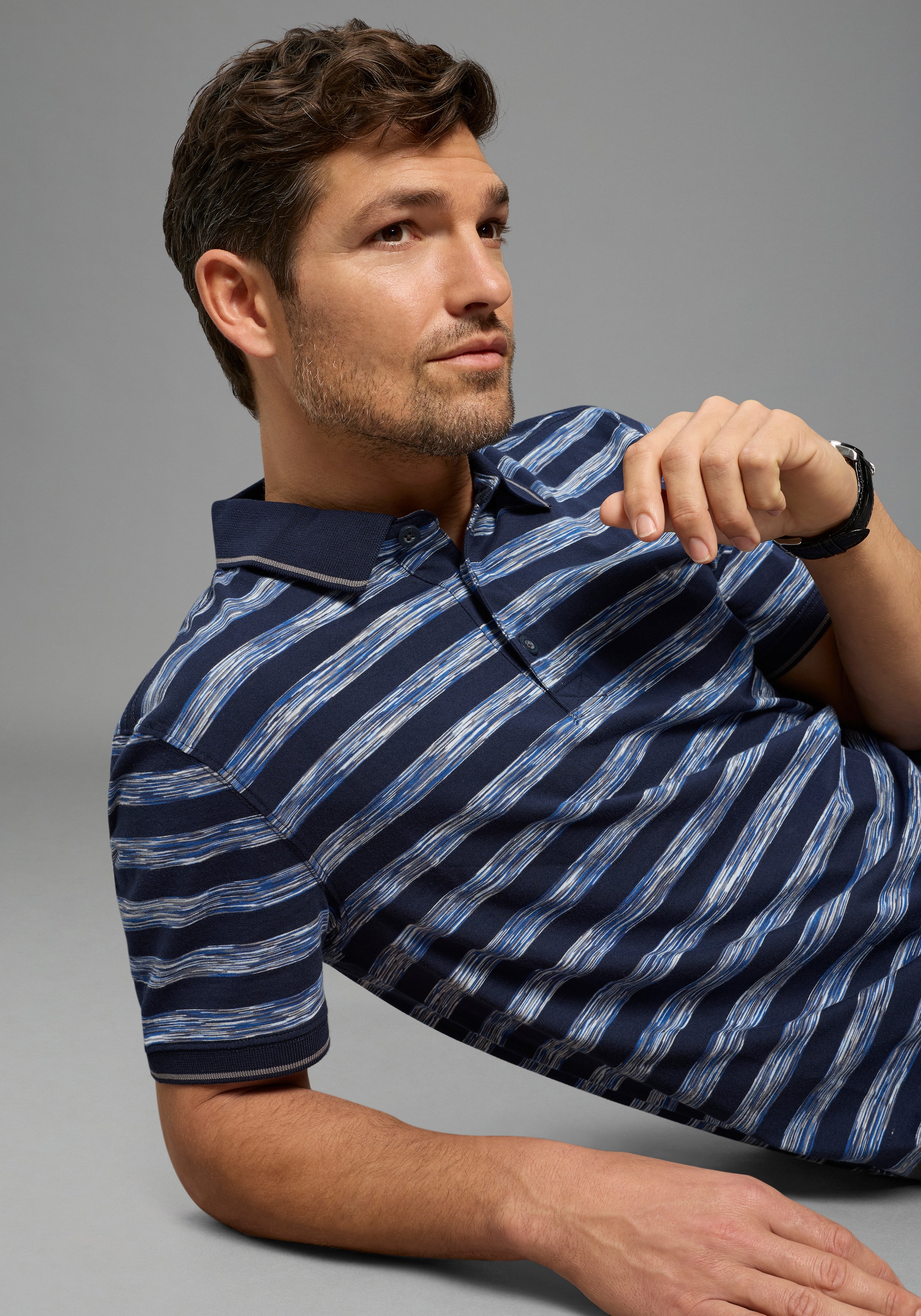 Image of Mans World Poloshirt "Neue Kollektion" normale Passform, Kurzarm, geringeltes Design, aus Single Jersey