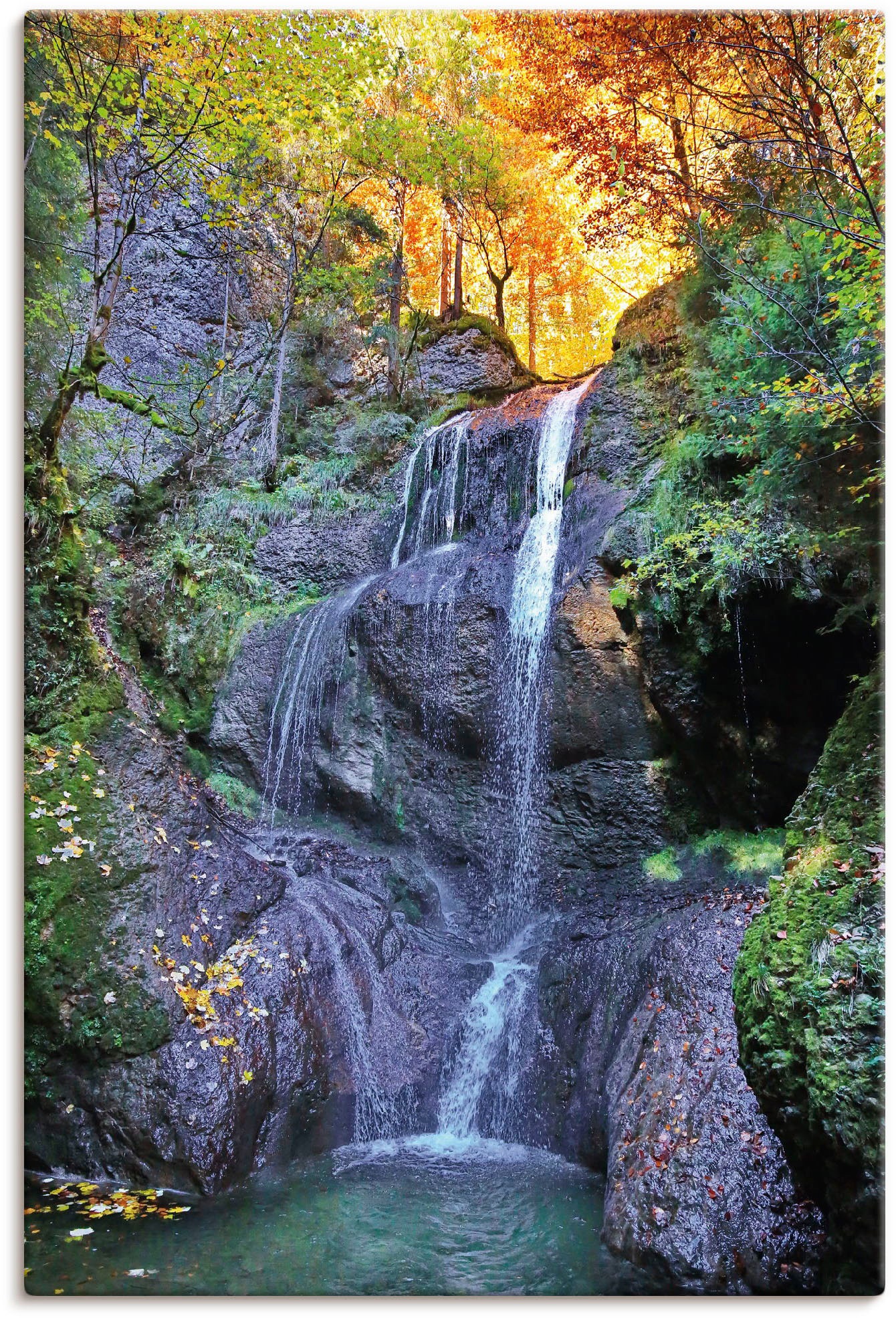 Image of Artland Leinwandbild "Niedersonthofener Wasserfall im Allgäu" Wasserfallbilder 1 Stk. tlg. auf Holzrahmen gespannt