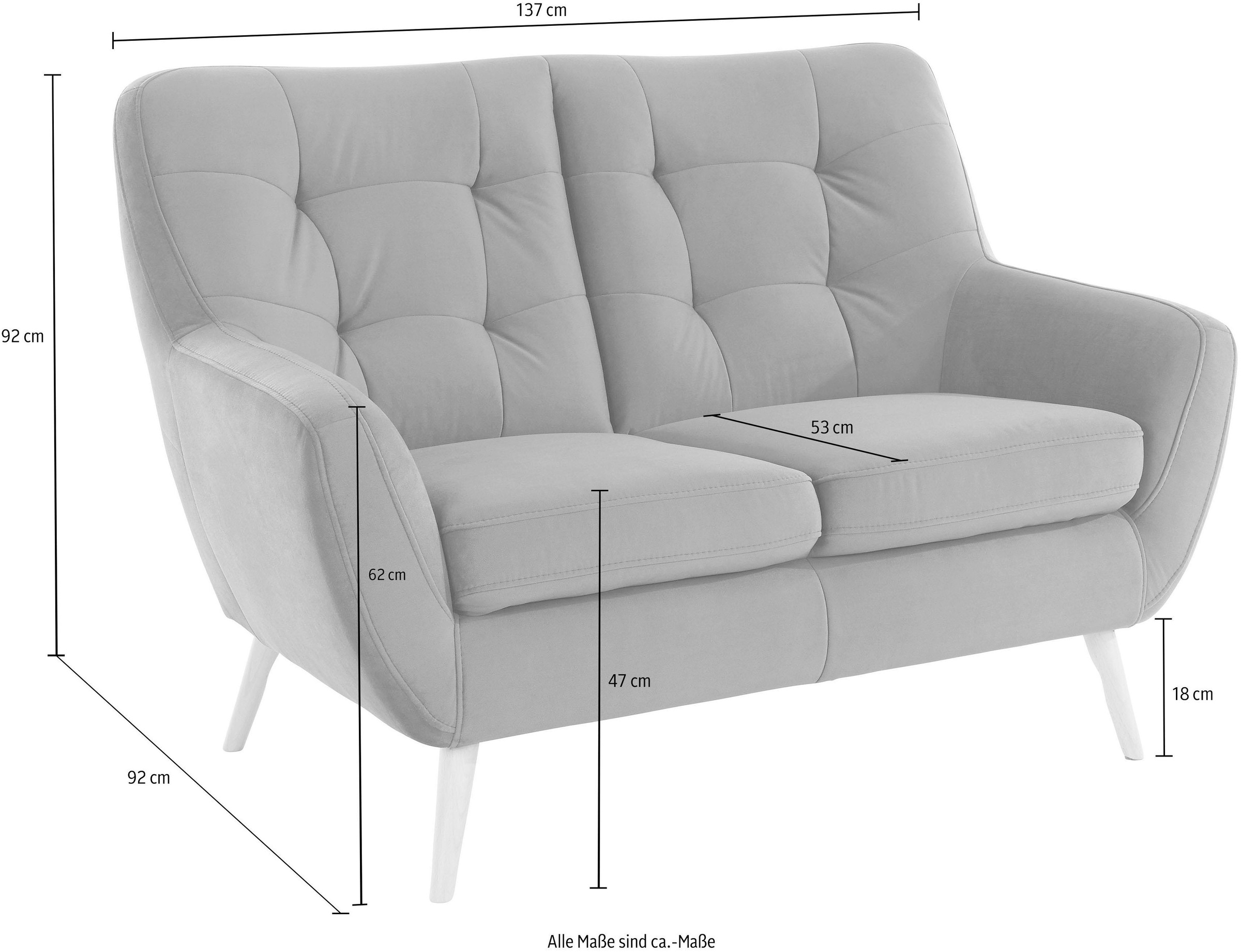 exxpo - sofa fashion 2-Sitzer »Scandi, bequem, aufwendige Rückenpolsterung für mehr Sitzkomfort«, akuelle Farben in hochwertige Bezugsqualitäten, Holzfuss