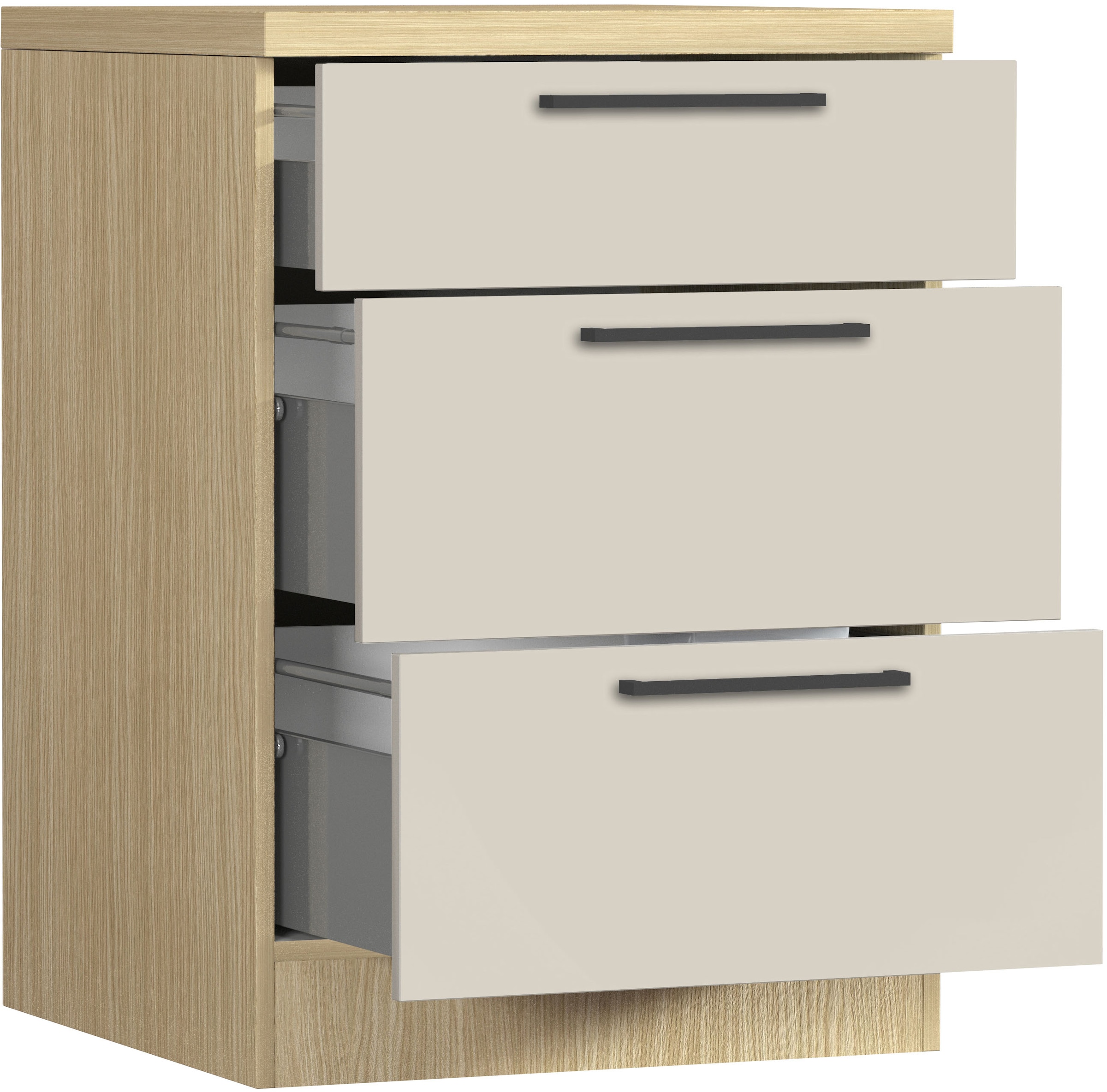 KOCHSTATION Armoire basse »Luna, Küchenunterschrank, Unterschrank mit Schubladen, Made in Italy« B/T/H: 60 × 60 × 85 cm, mit 3 Schubkästen, 3,5 cm starke Oberplatte