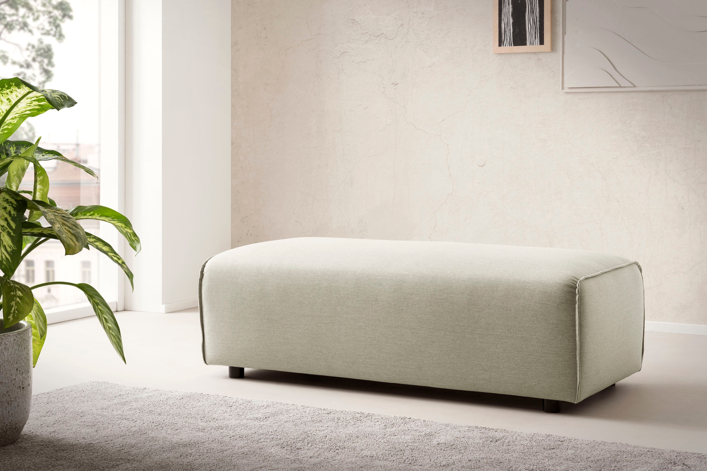 LeGer Home by Lena Gercke Hocker »PIARA, Polsterhocker mit Kedernaht in Cord oder Leinenoptik«, zur Serie PIARA, rechteckig, schwarze Füsse, bequemer Sitzkomfort