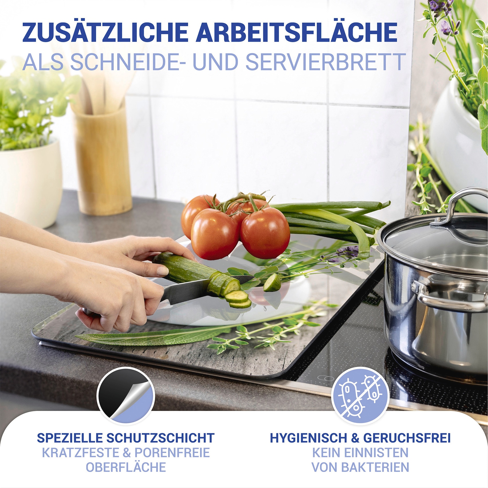 WENKO Herd-Abdeckplatte »Universal Modell Kräutergarten«, (Set, 2 tlg.), Herdabdeckung für alle Herdarten, kratzfest, mit rutschfesten Füssen