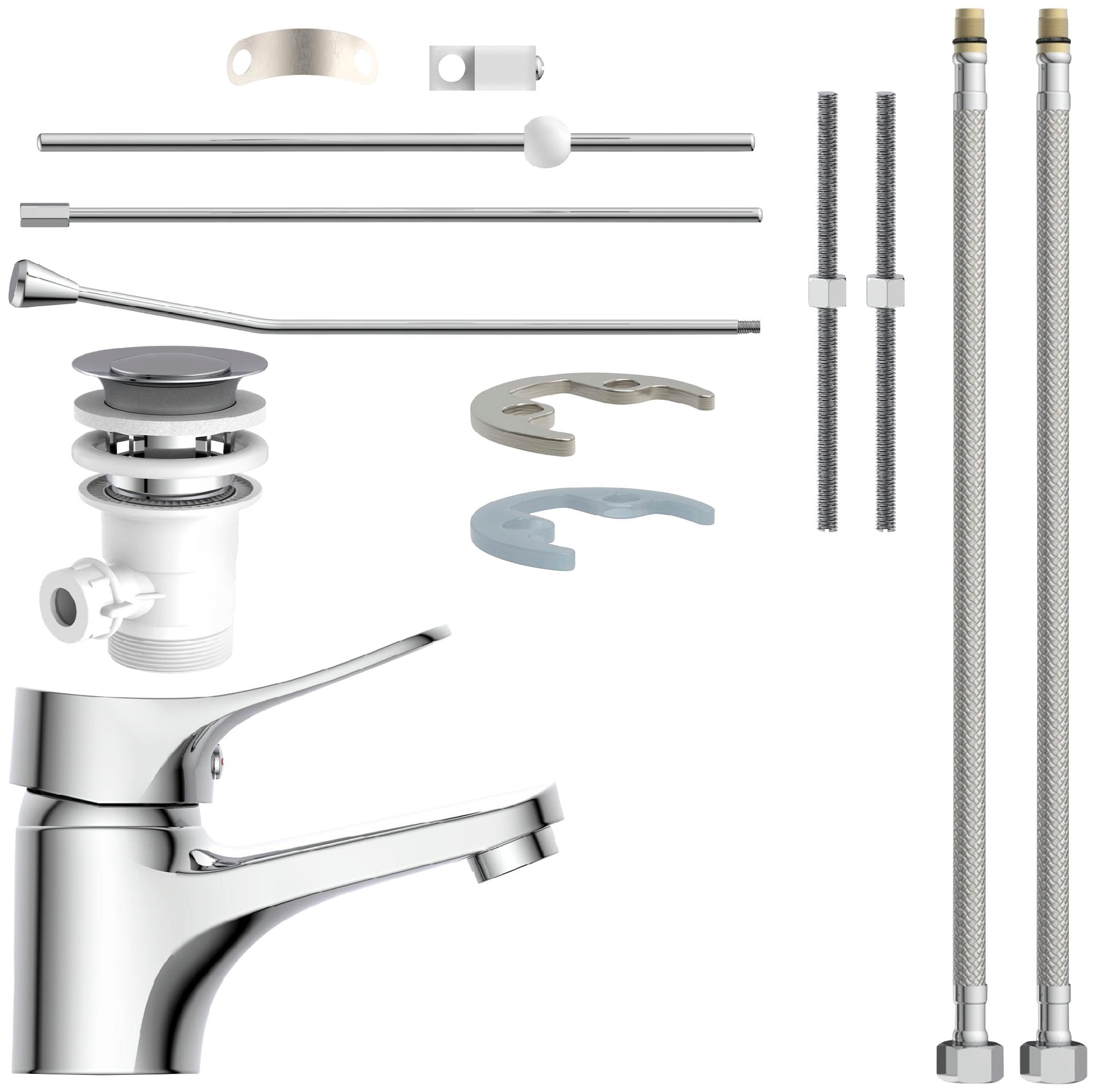 Eisl Robinet de lavabo »VERONA« avec tige de traction, robinet avec garniture d'évacuation, mitigeur, chrome