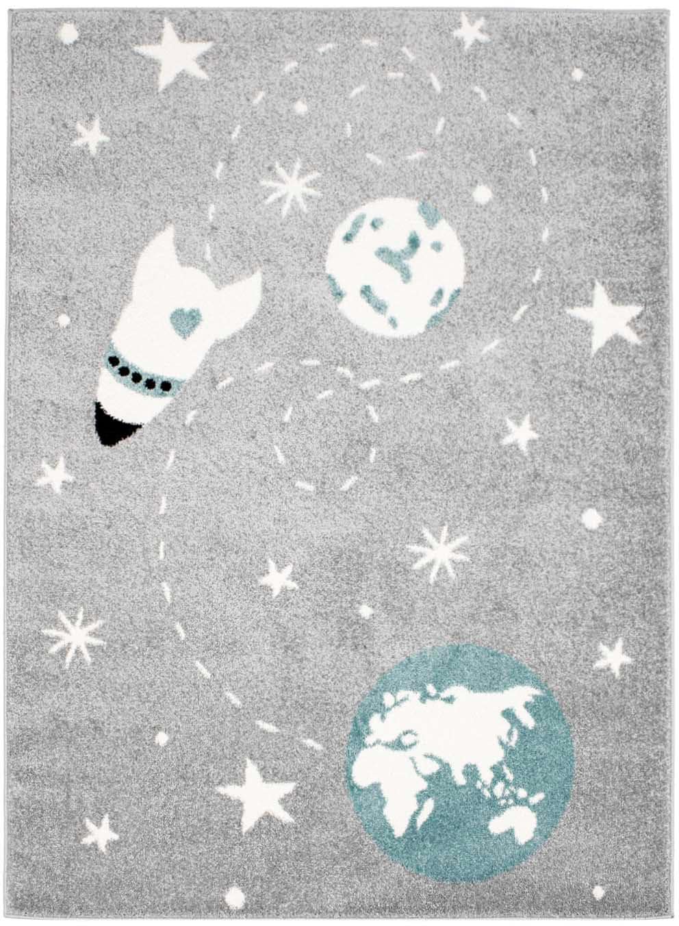 Carpet City Kinderteppich »Bubble Kids 1319« rechteckig 11 mm Höhe Spielteppich, Weltall, Rakete, Weicher Flor, Pflegeleicht