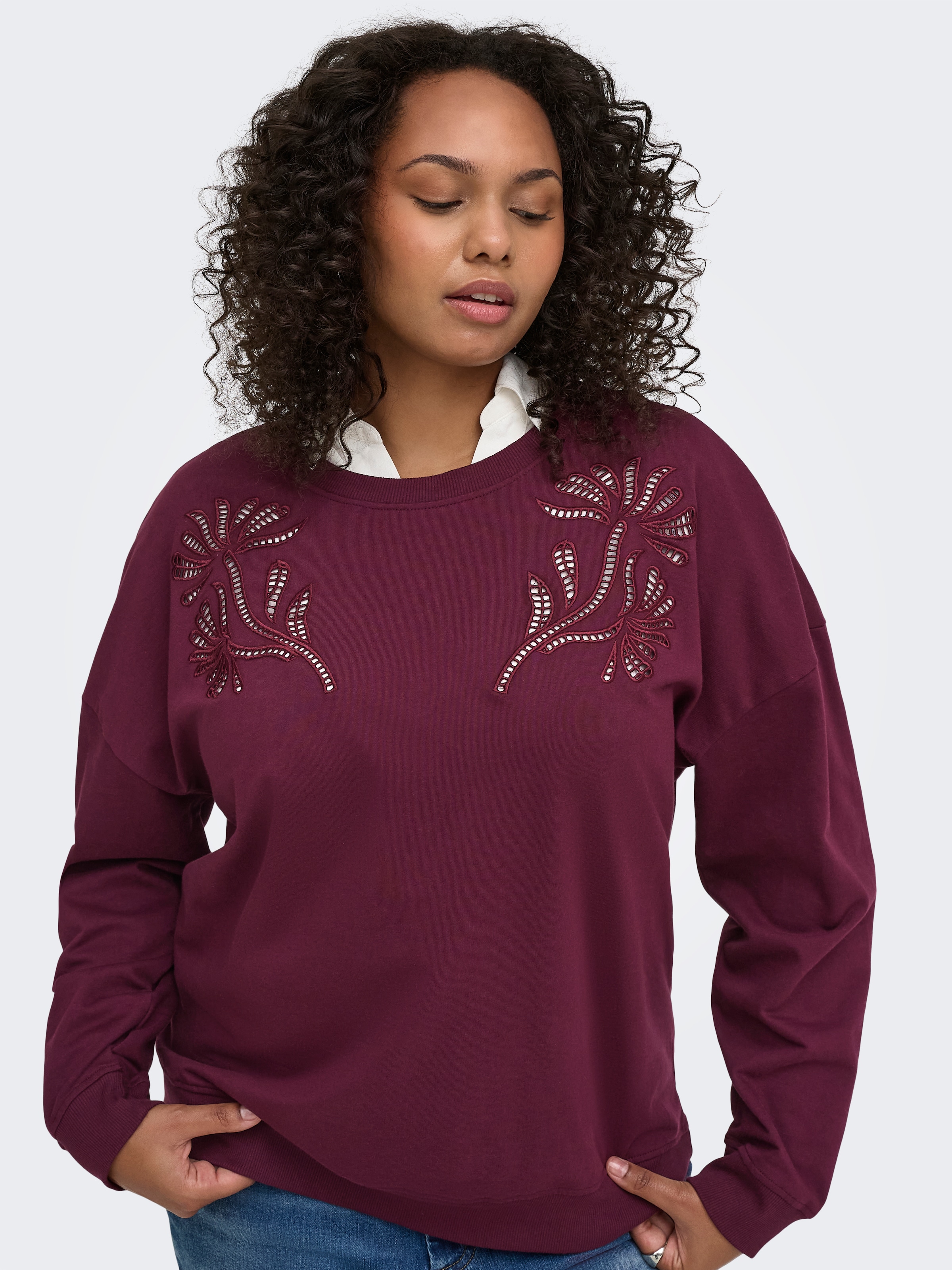 Image of ONLY CARMAKOMA Sweatshirt "CARLEONORA L/S O-NECK BLOUSE JRS BF", Baumwolle, regular fit