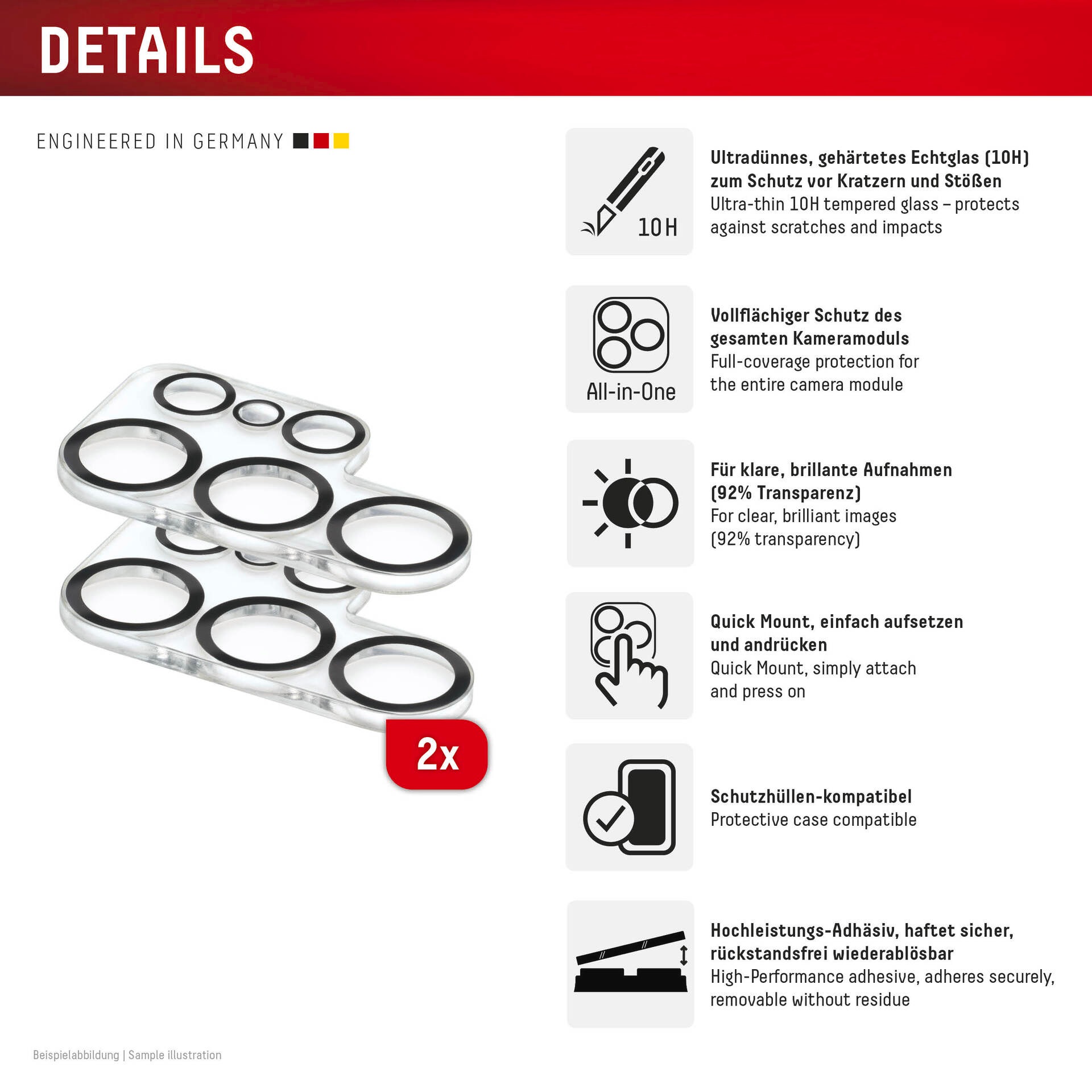 Displex Kameraschutzglas »Camera Lens Glass All-In-One Protector Full Cover« für Samsung Galaxy S25 Ultra Packung, 2x All-In-One Glas,  Objektivschutz, Kameraschutz, kratz- & stossfest