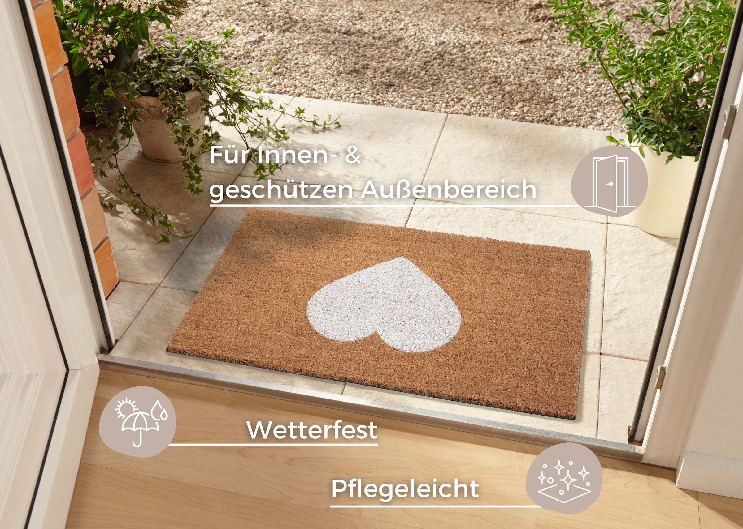 HANSE Home Fussmatte »Mix Mats Kokos Heart, Türmatte«, rechteckig, 15 mm Höhe, Kokos, Schmutzfangmatte, Outdoor, Rutschfest, Innen, Kokosmatte, Flur