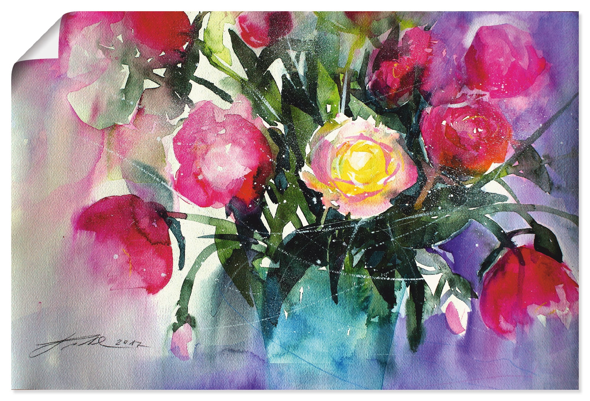 Image of Artland Poster "Pfingstrosen in Vase" Arrangements 1 Stk. tlg. ohne Rahmen