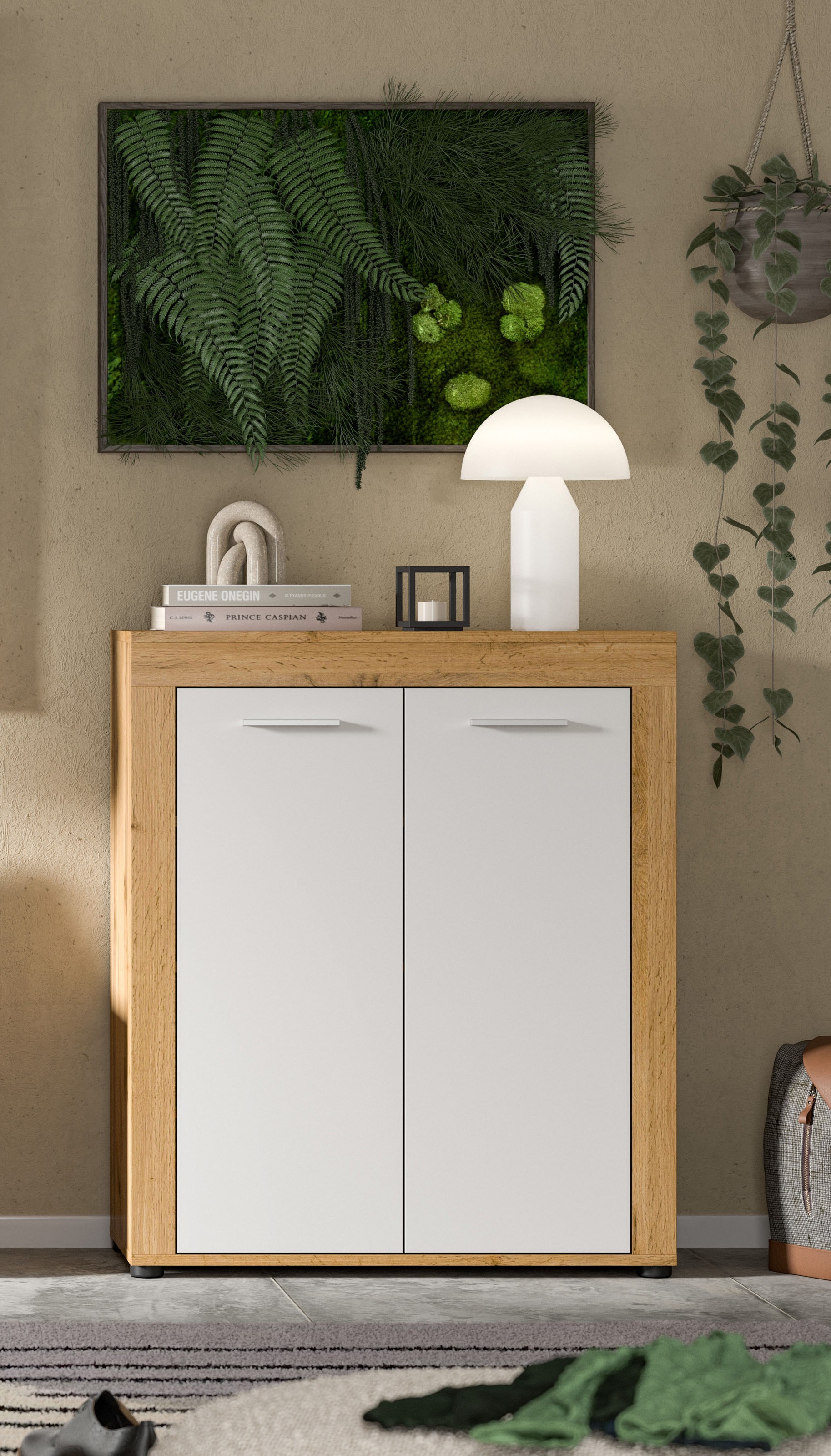 Image of GOODproduct Schuhschrank "AOSTA, Höhe 95cm, 2 Türen, 3 Einlegeböden, 4 Fächer" in verschiedenen Farbausführungen erhältlich, individuell kombinierbar, Kommode, Schrank, Sideboard, Flurkommode, Anrichte, Garderobenschrank