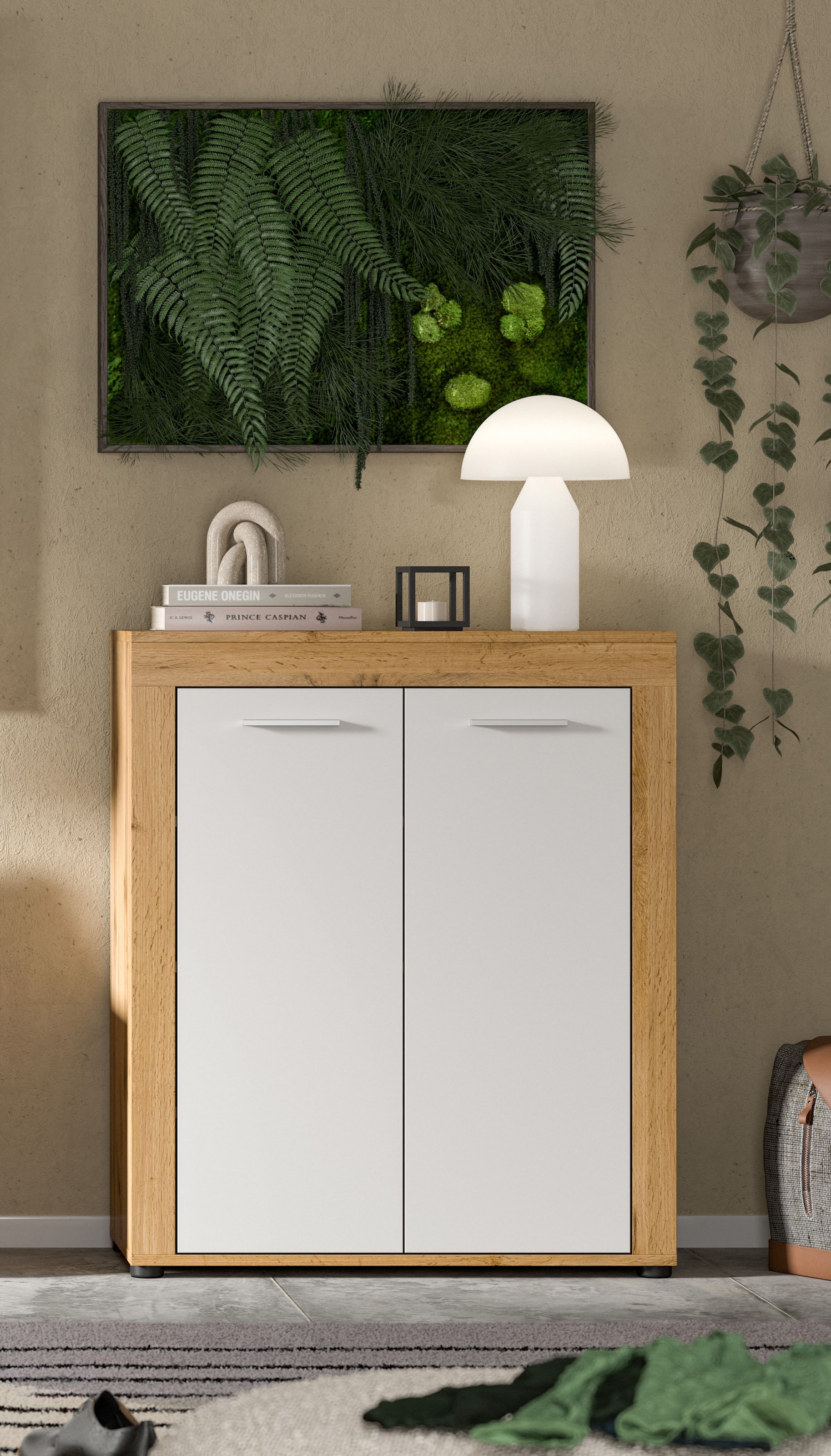 Image of Home affaire Schuhschrank "AOSTA, Höhe 95cm, 2 Türen, 3 Einlegeböden, 4 Fächer" in verschiedenen Farbausführungen erhältlich, individuell kombinierbar, Kommode, Schrank, Sideboard, Flurkommode, Anrichte, Garderobenschrank