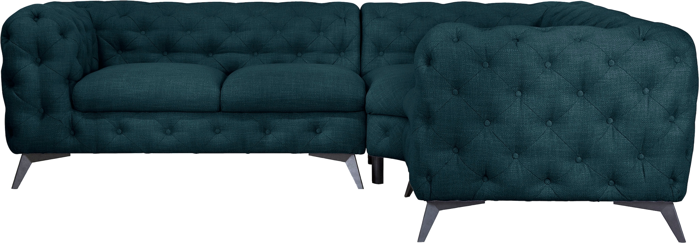 Leonique Chesterfield-Sofa »Ecksofa GLYNIS L-Form mit Wellenunterfederung, Masse B/T/H 264/264/75cm«, aufwändige Knopfheftung, moderne Chesterfield Optik, Fussfarbe wählbar