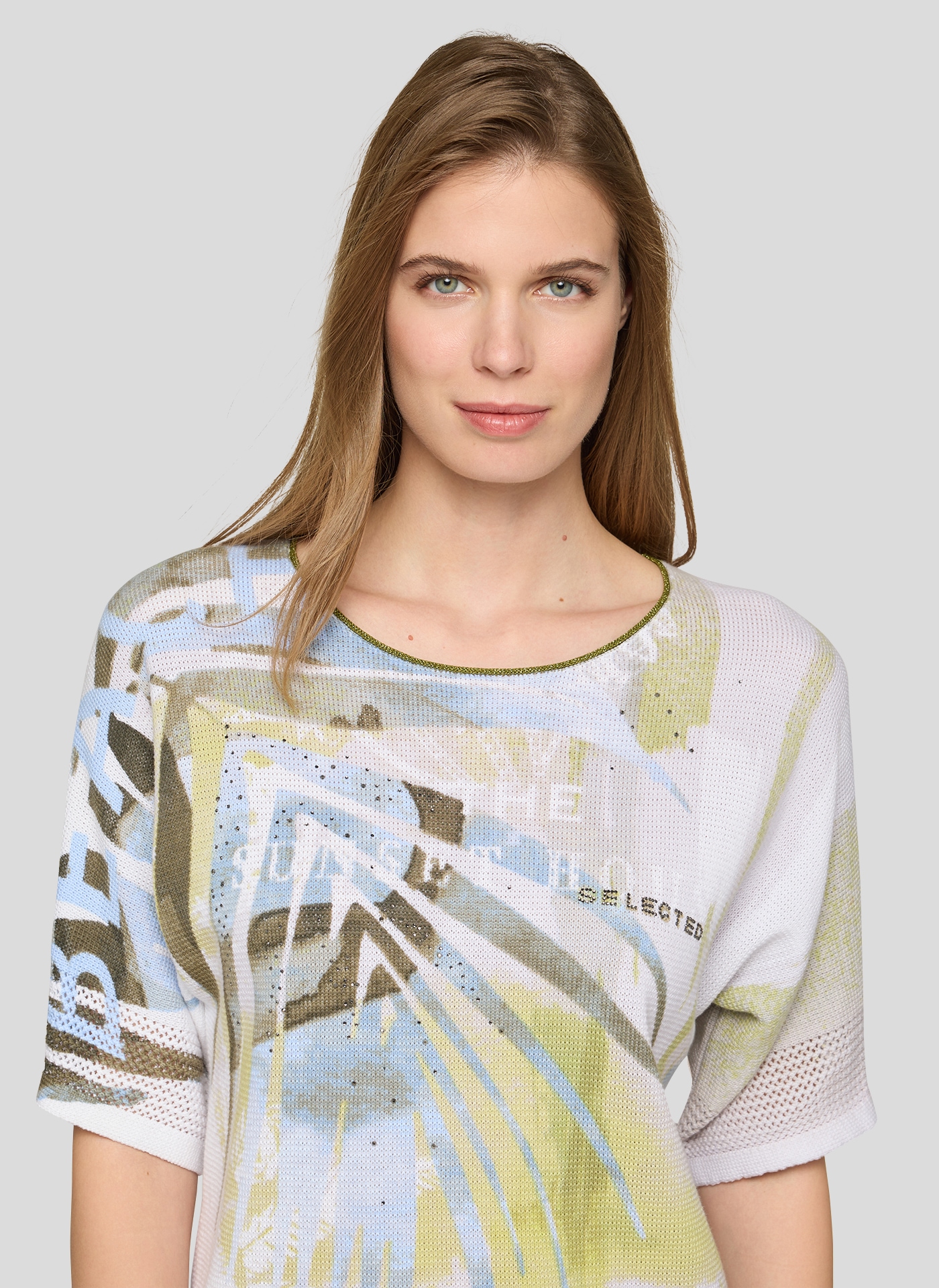 Rabe Pull en tricot 3/4-Ärmel mit floralem Muster und Glitzersteinen