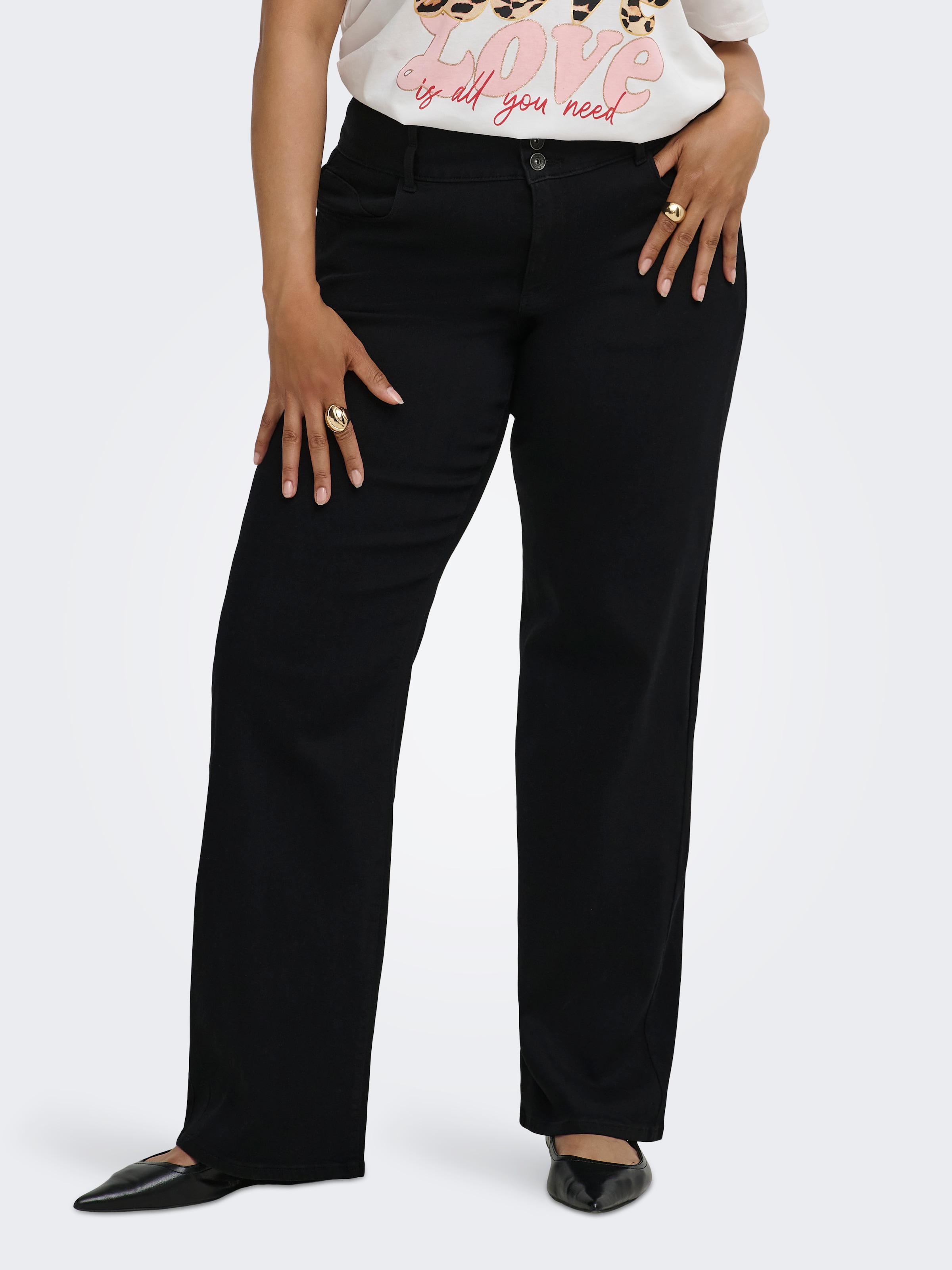 Image of ONLY CARMAKOMA High-waist-Jeans "CARANNA HW WIDE BLACK DNM NOOS" Viskosemischung, High Waist