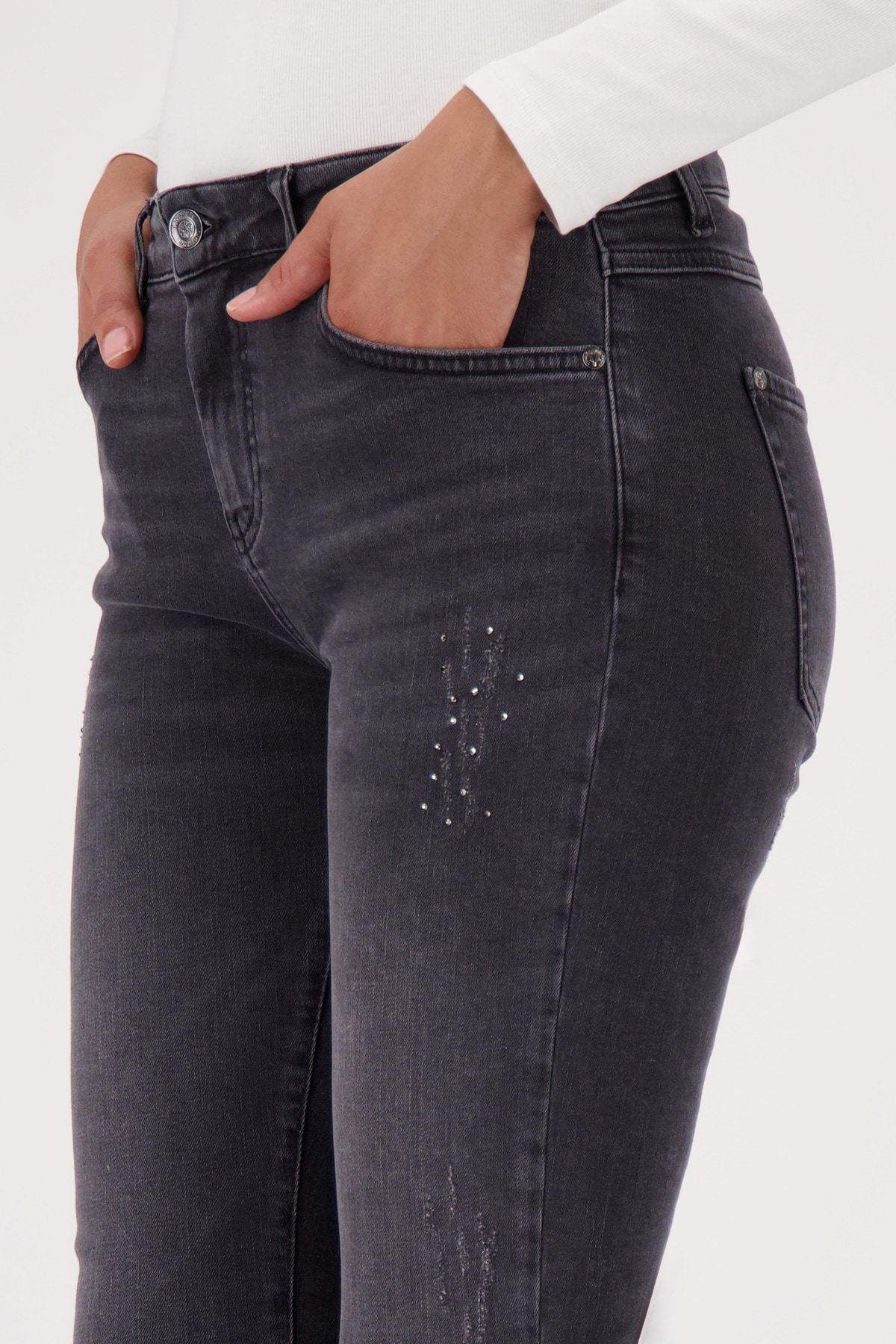 Monari Jeans slim »Hose Jeans Nietenschmuck« Slim-fit-Passform