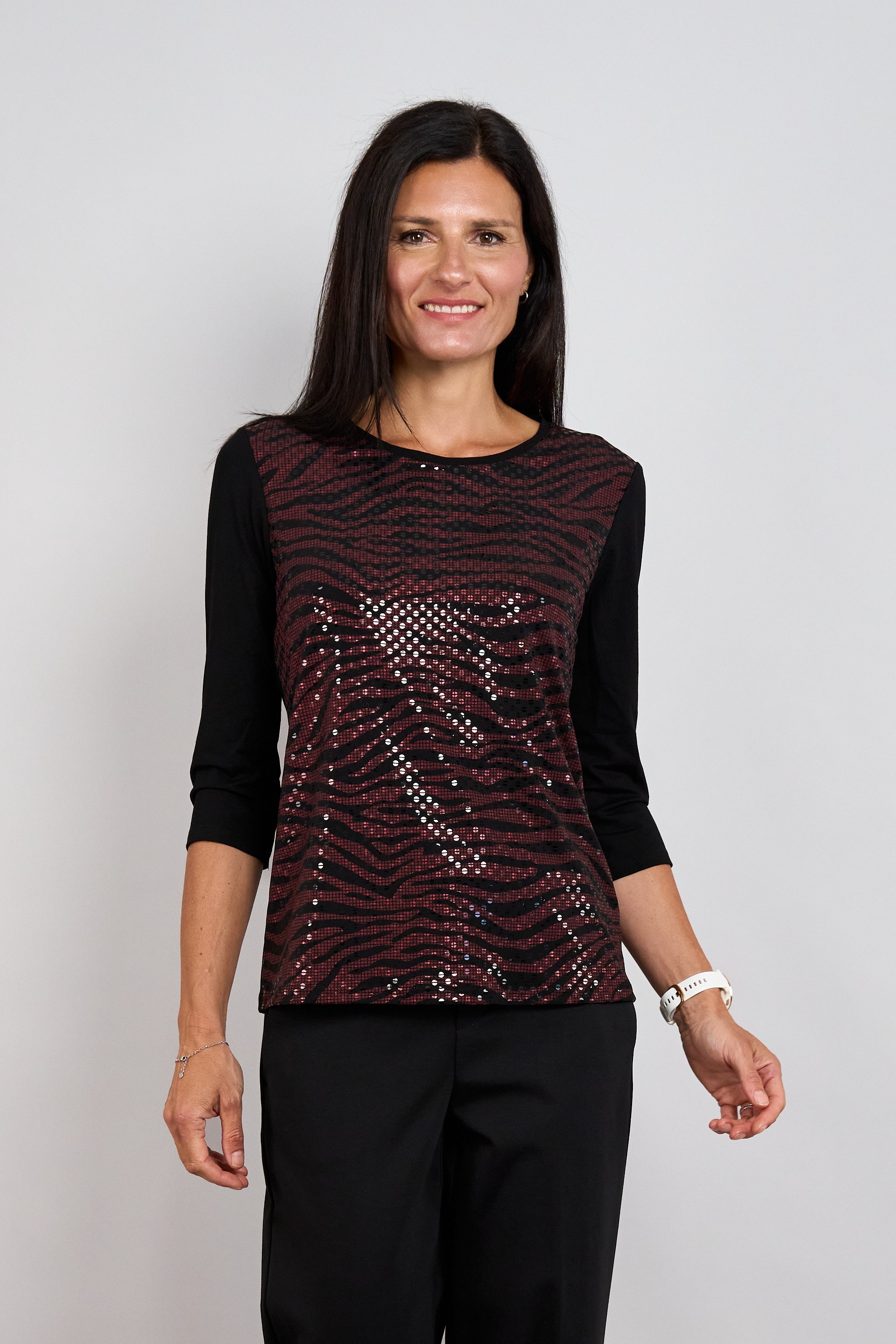 Image of Seidel Moden 3/4-Arm-Shirt mit Animal-Pailetten / Rundhals / MADE IN GERMANY