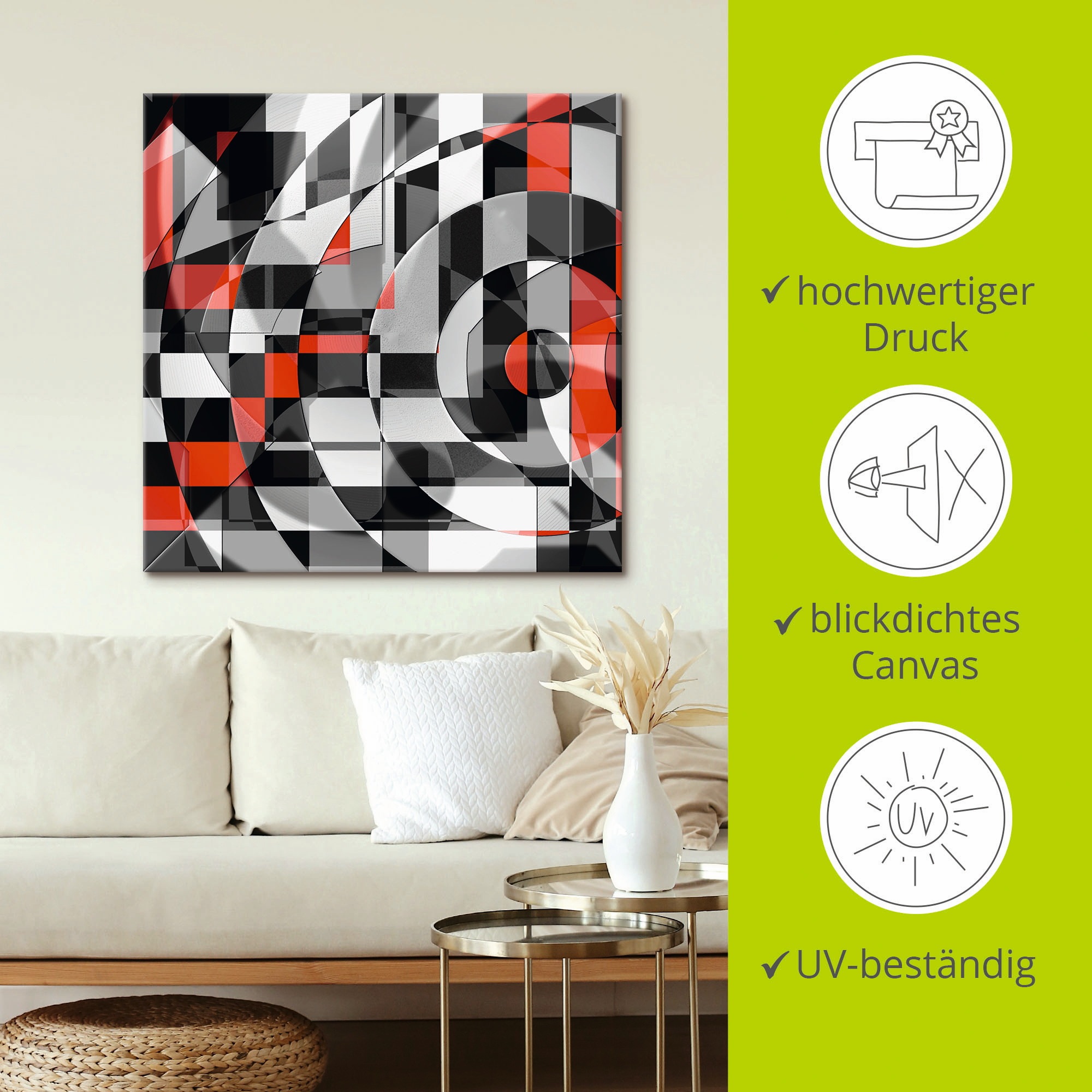 Artland Wandbild »Schwarz weiss trifft rot Version 1«, Muster, (1 St.), als Alubild, Outdoorbild, Leinwandbild in verschied. Grössen