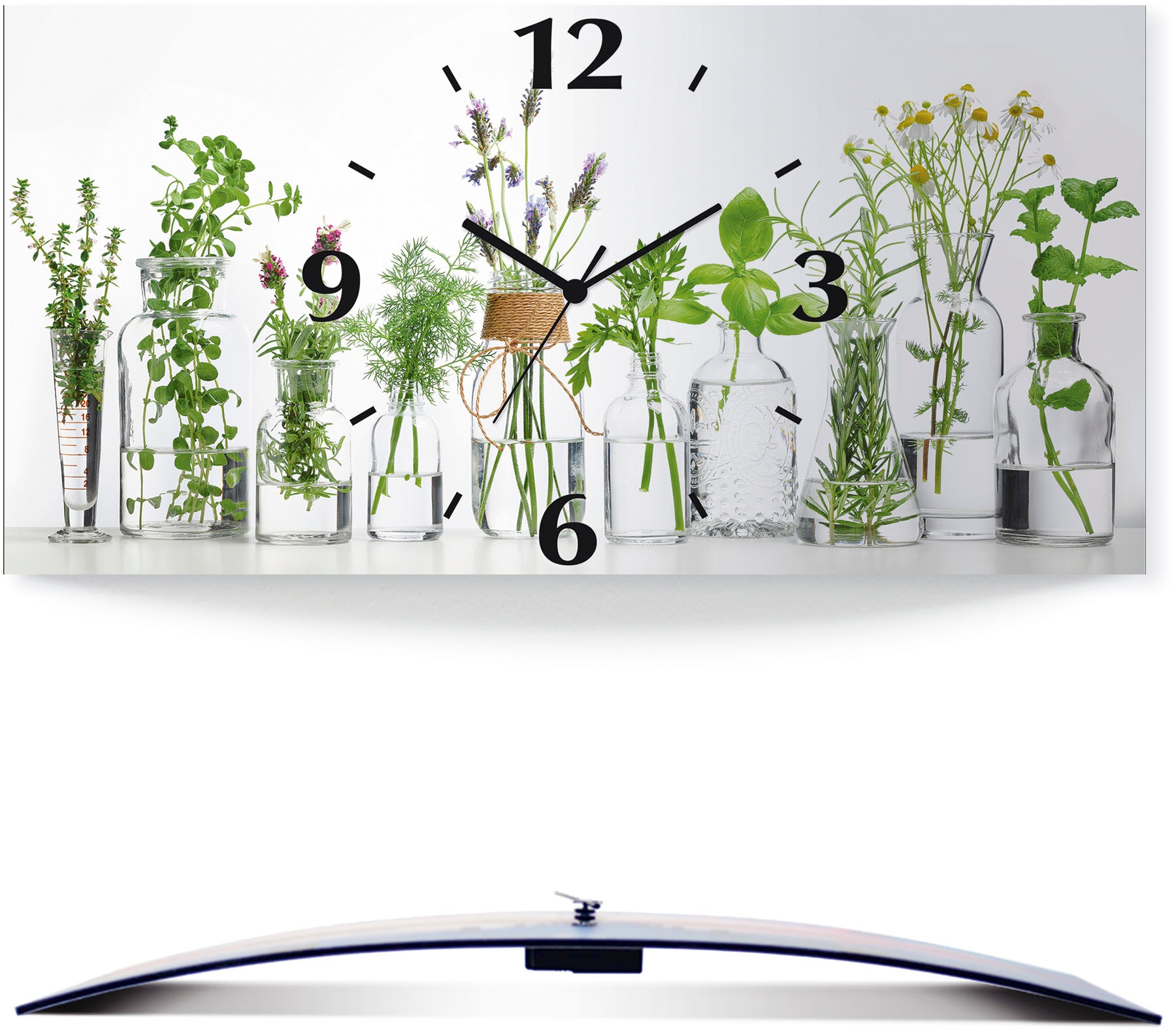 Image of Artland Wanduhr »Öle mit Kräutern«, in vielen Grössen & Produktarten - Alubild / Outdoorbild für den Aussenbereich, Leinwandbild, Poster, Wandaufkleber / Wandtattoo auch für Badezimmer geeignet bei Ackermann Versand Schweiz