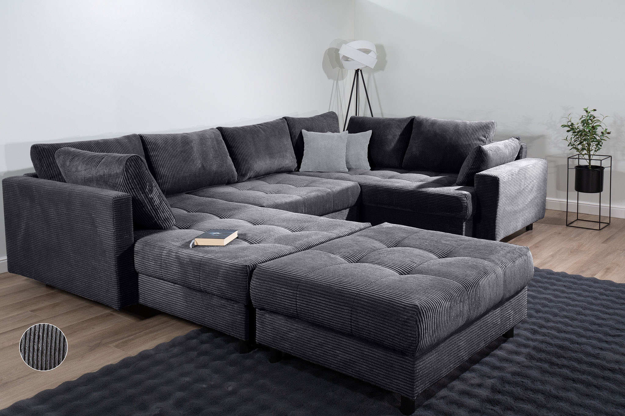 Home affaire Wohnlandschaft »Toni U-Form mit Armlehne«, inkl. Hocker und Zierkissen in abgesetzter Farbe, mit Bonnelfederkern
