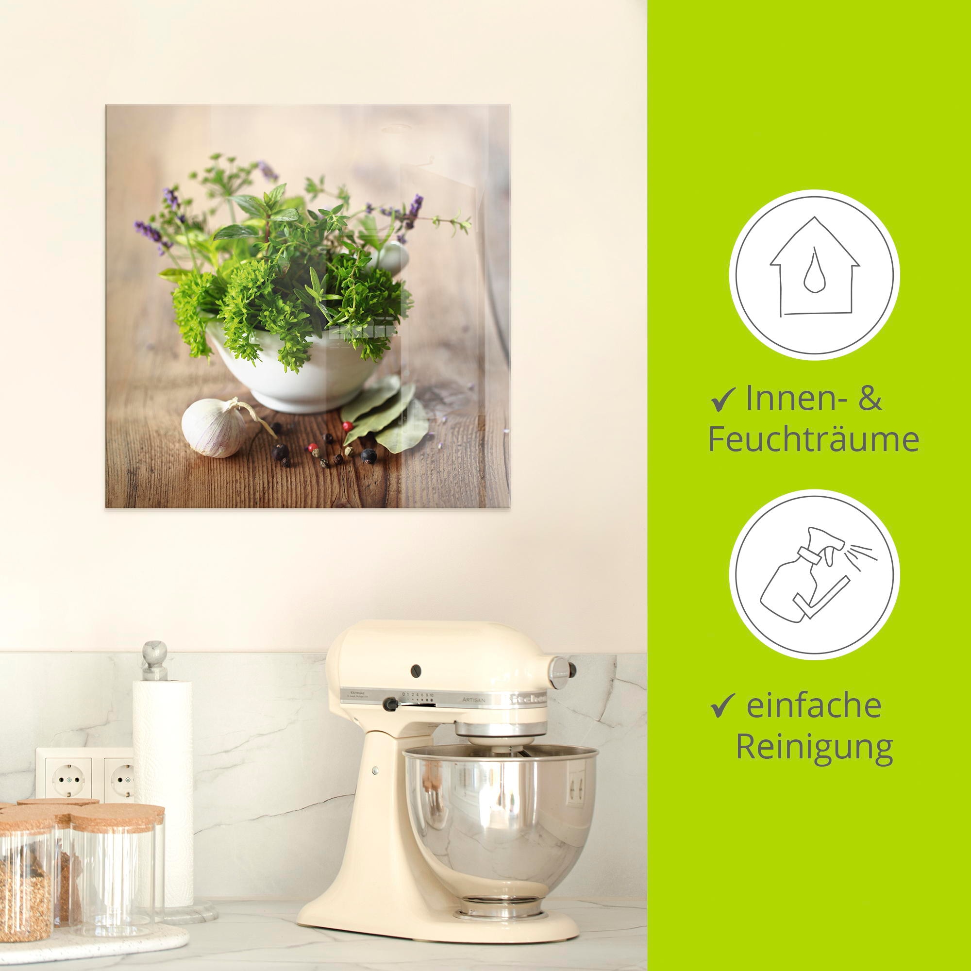 Artland Glasbild »Verschiedene Kräuter - Küche«, Arrangements, (1 St.), in verschiedenen Grössen