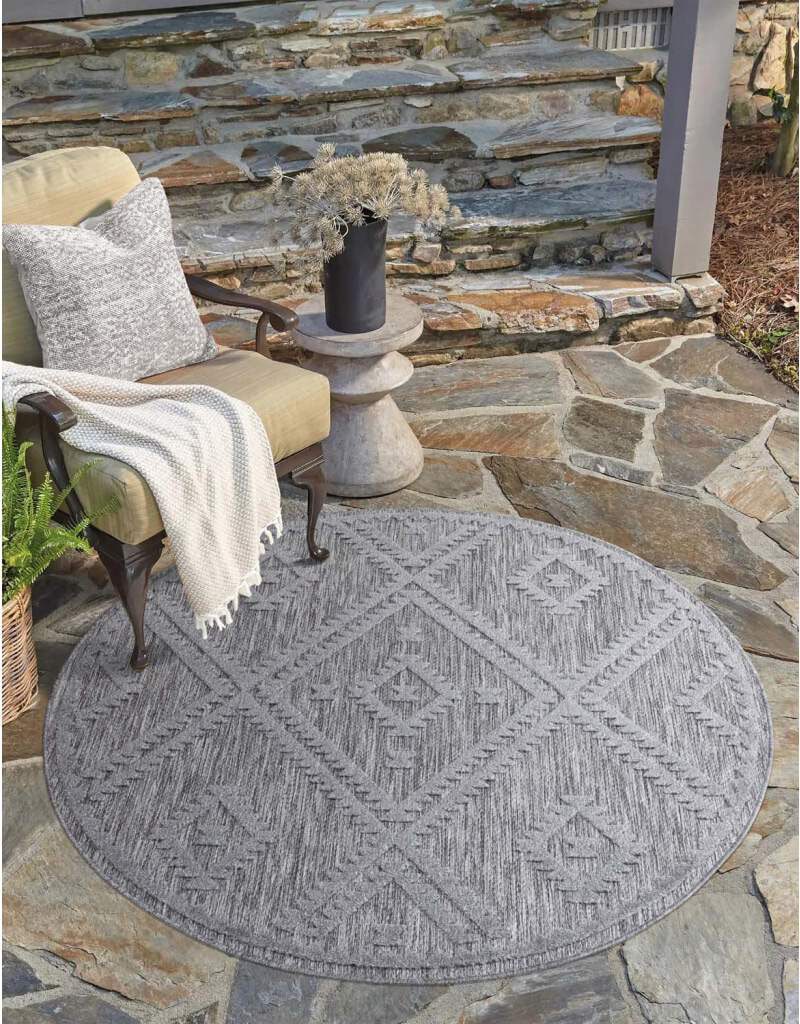Image of Carpet City Teppich "In-& Outdoorteppich Santorini 454, 3D-Effekt, Raute-Optik" rund 5 mm Höhe Wetterfest & UV-beständig für Terrasse, Balkon, Küche, Flur